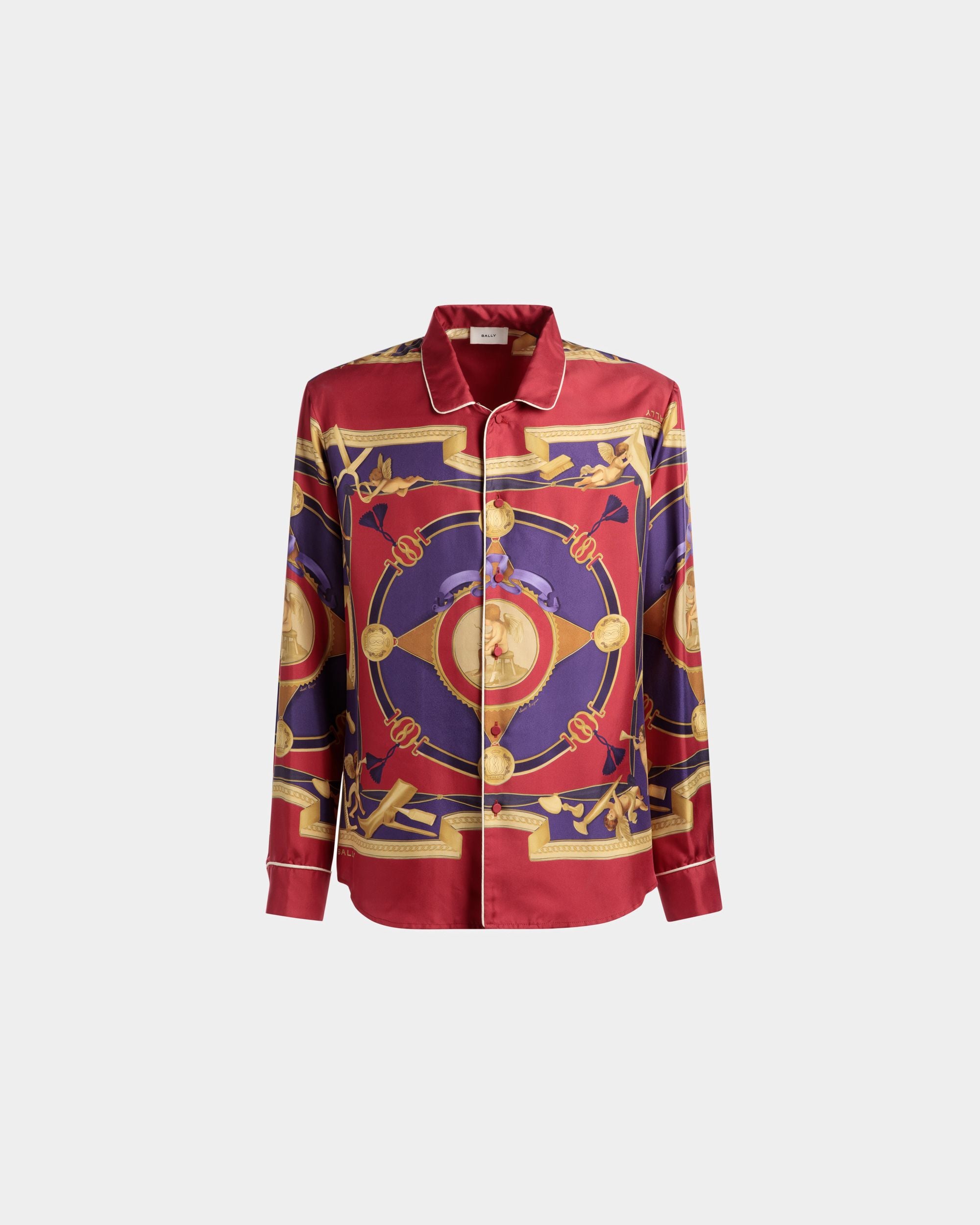 Printed Shirt In Purple And Red Silk - Men's - Bally - 01