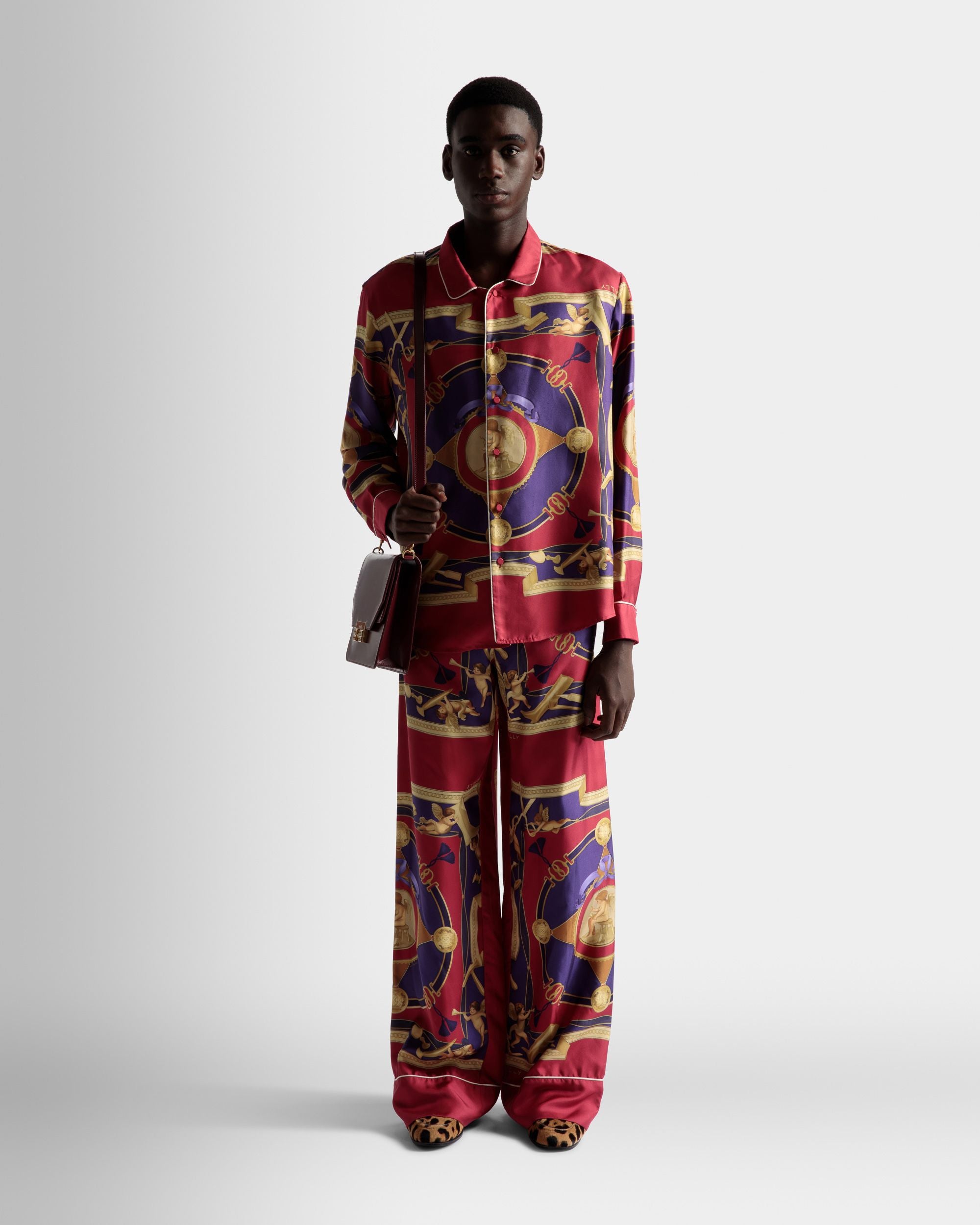 Printed Shirt In Purple And Red Silk - Men's - Bally - 02
