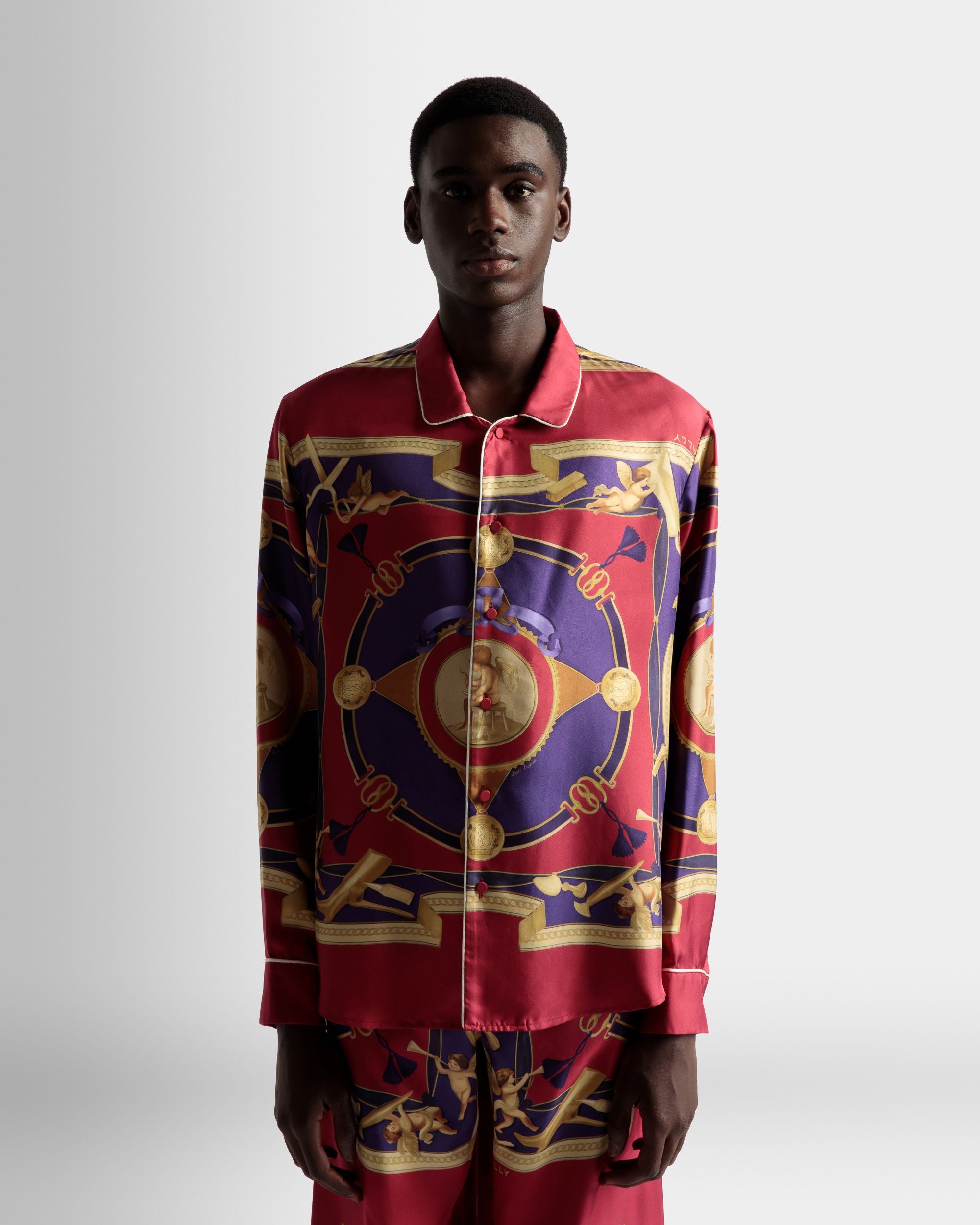 Printed Shirt In Purple And Red Silk - Men's - Bally - 03