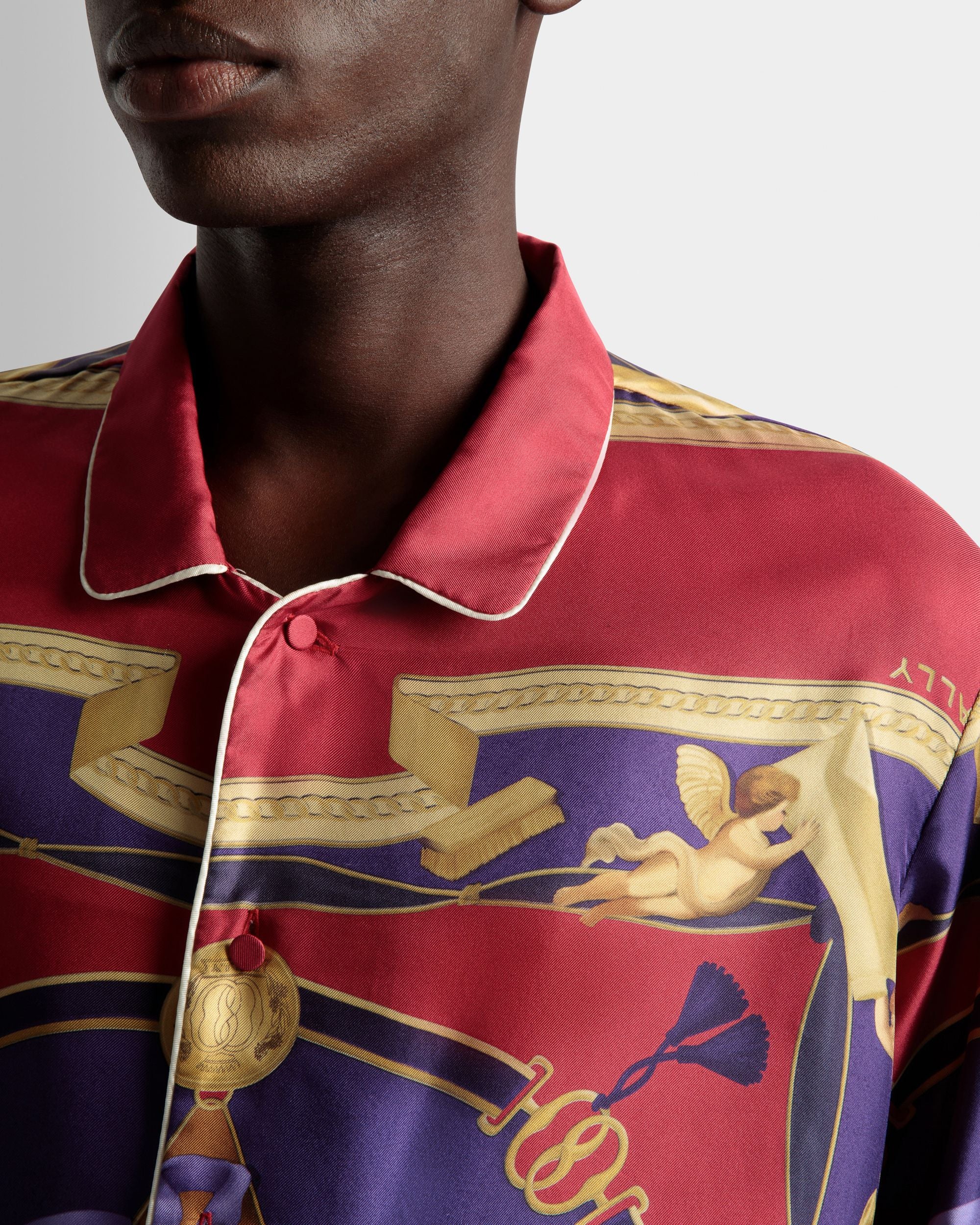 Printed Shirt In Purple And Red Silk - Men's - Bally - 04