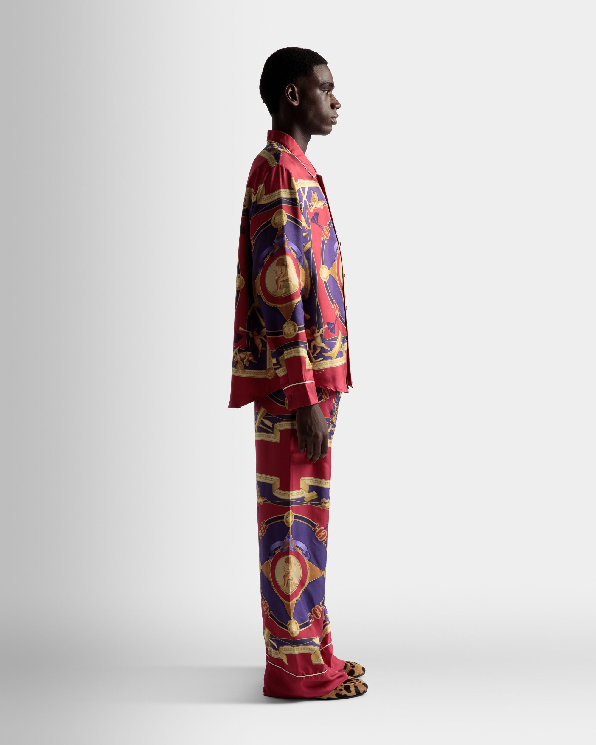 Printed Shirt In Purple And Red Silk - Men's - Bally - 05