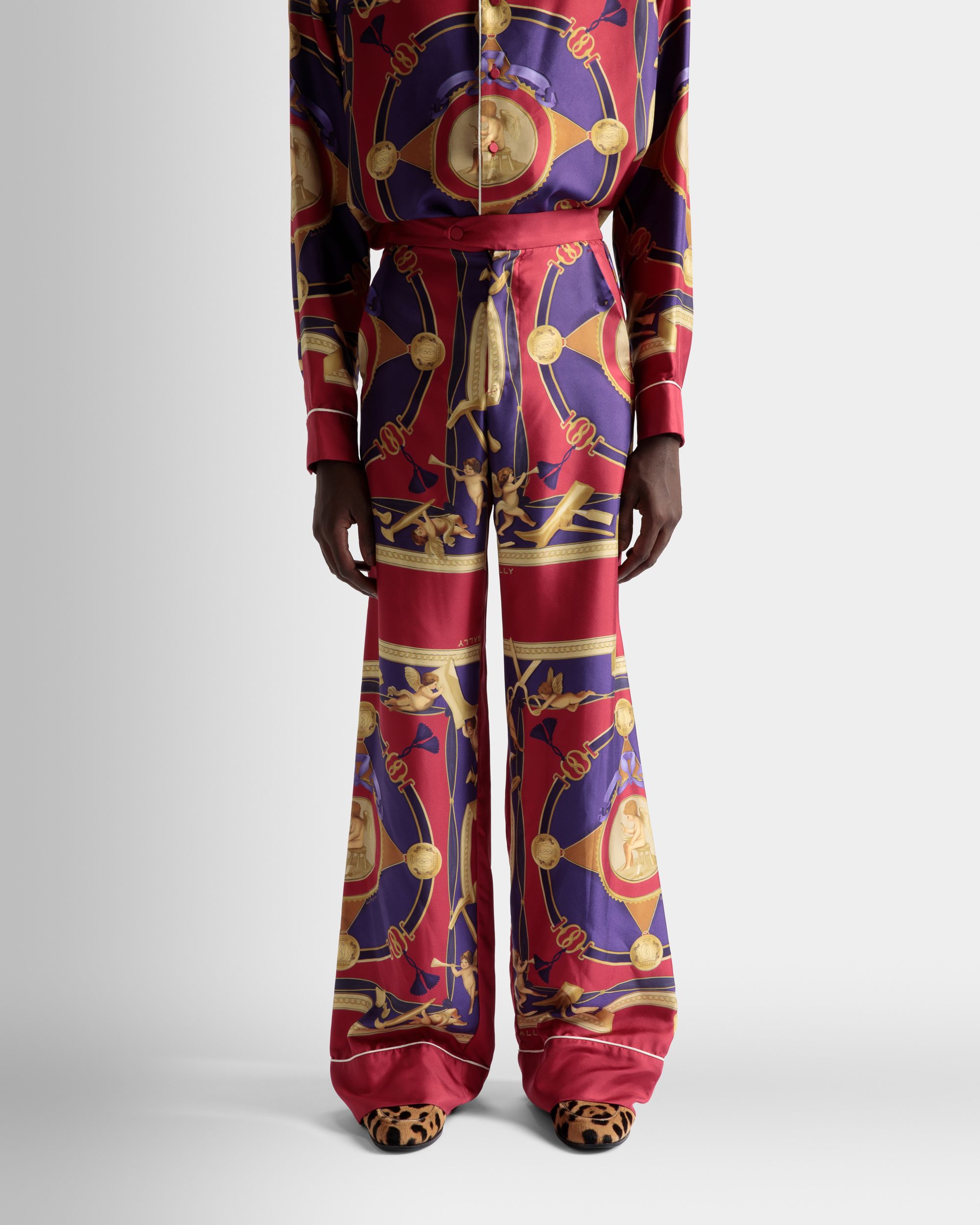 Wide Leg Trousers In Deep Red Silk - Men's - Bally - 03