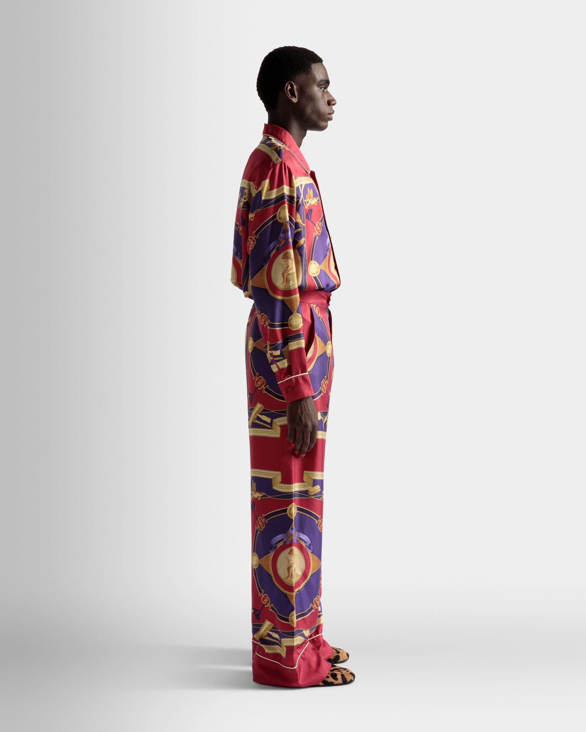 Wide Leg Trousers In Deep Red Silk - Men's - Bally - 05