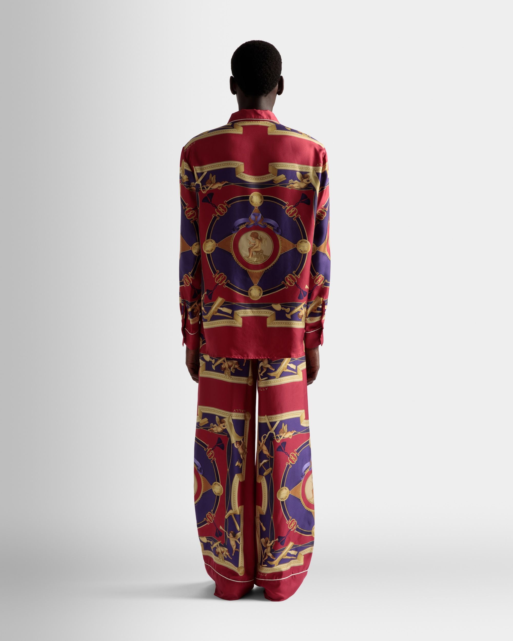 Wide Leg Trousers In Deep Red Silk - Men's - Bally - 06