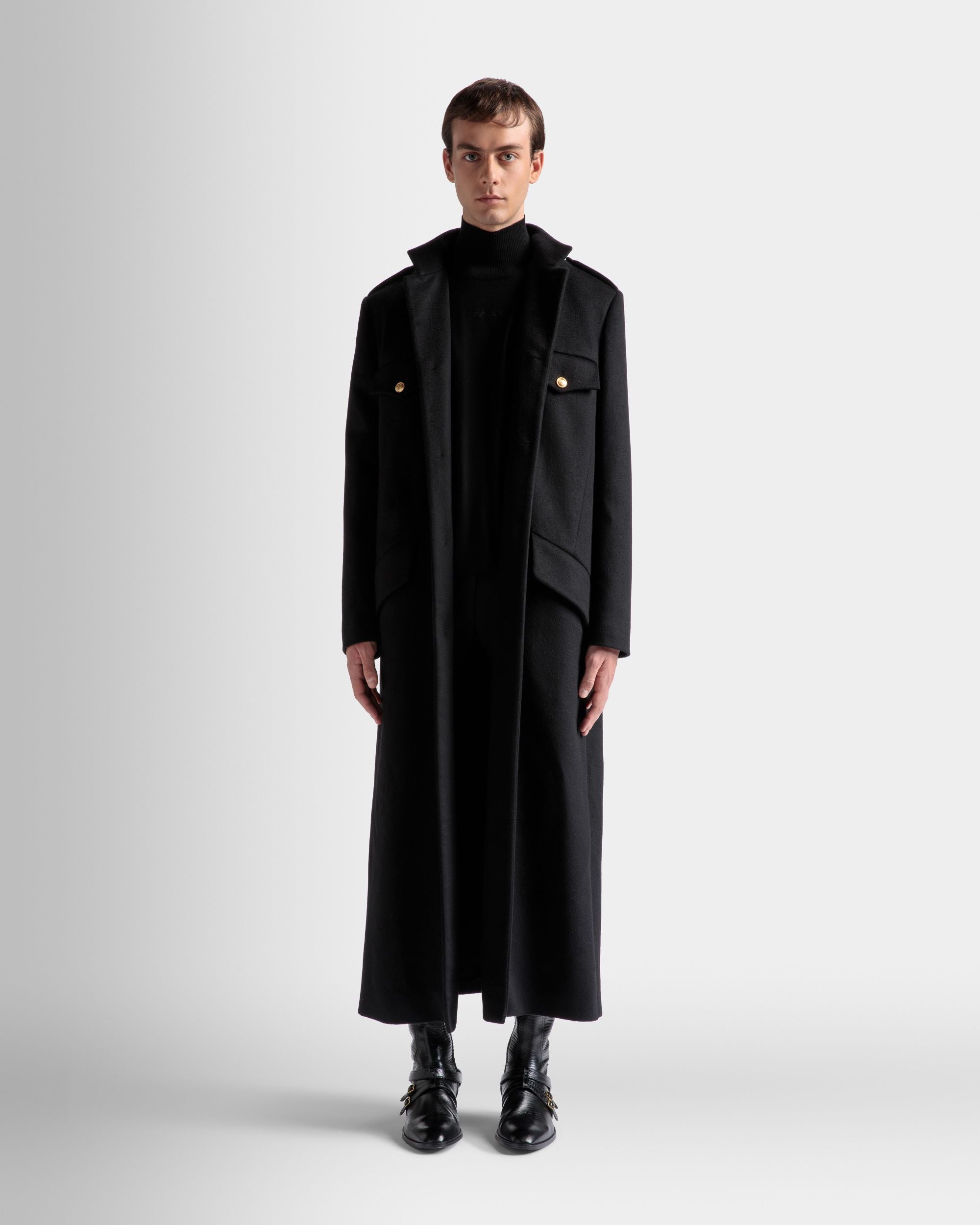 Abrigo Utility Largo De Lana En Negro - Hombre - Bally - 02