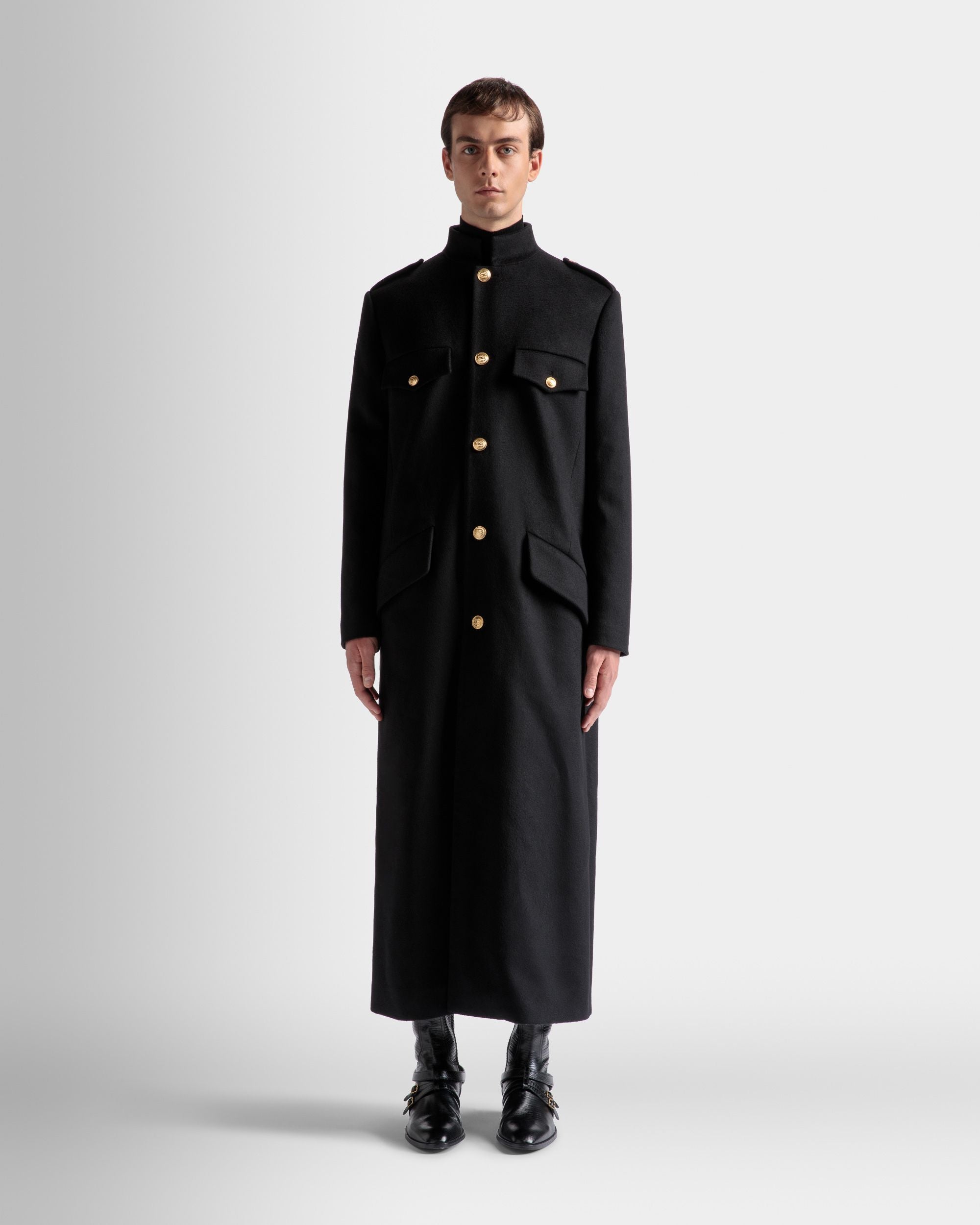 Abrigo Utility Largo De Lana En Negro - Hombre - Bally - 03
