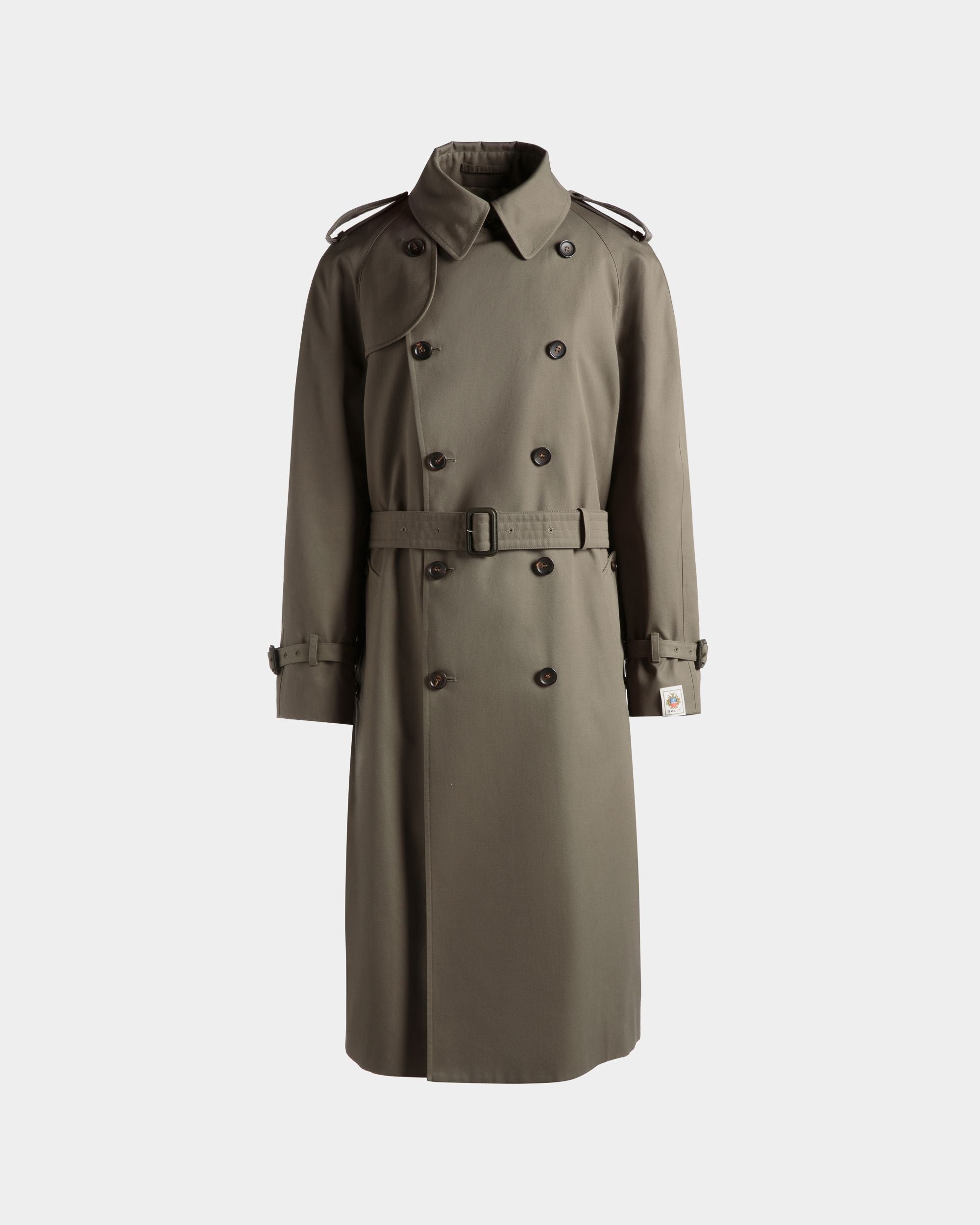 Double-breasted Trench In Military Green Cotton Blend Gabardine - Men's - Bally - 01