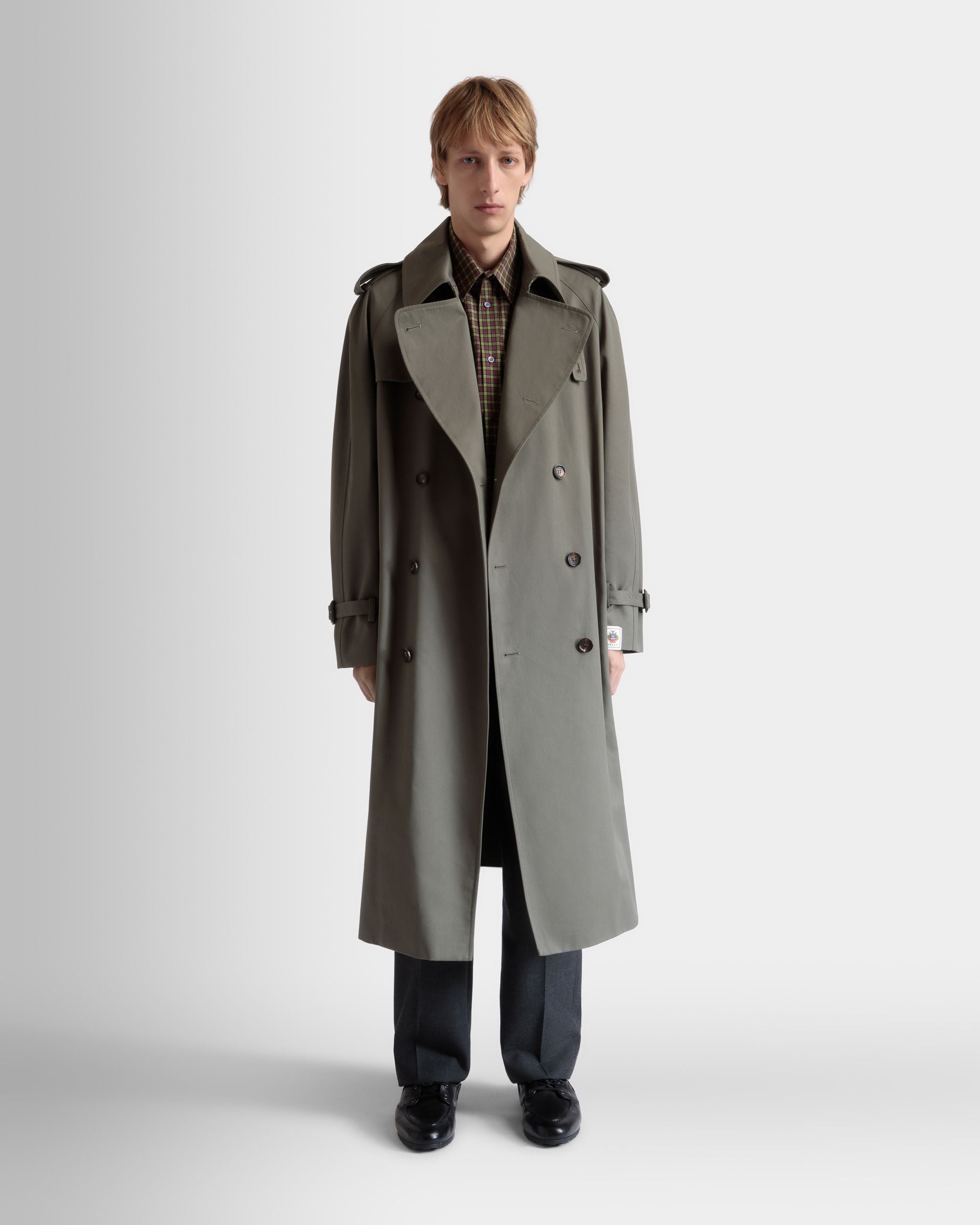 Double-breasted Trench In Military Green Cotton Blend Gabardine - Men's - Bally - 02