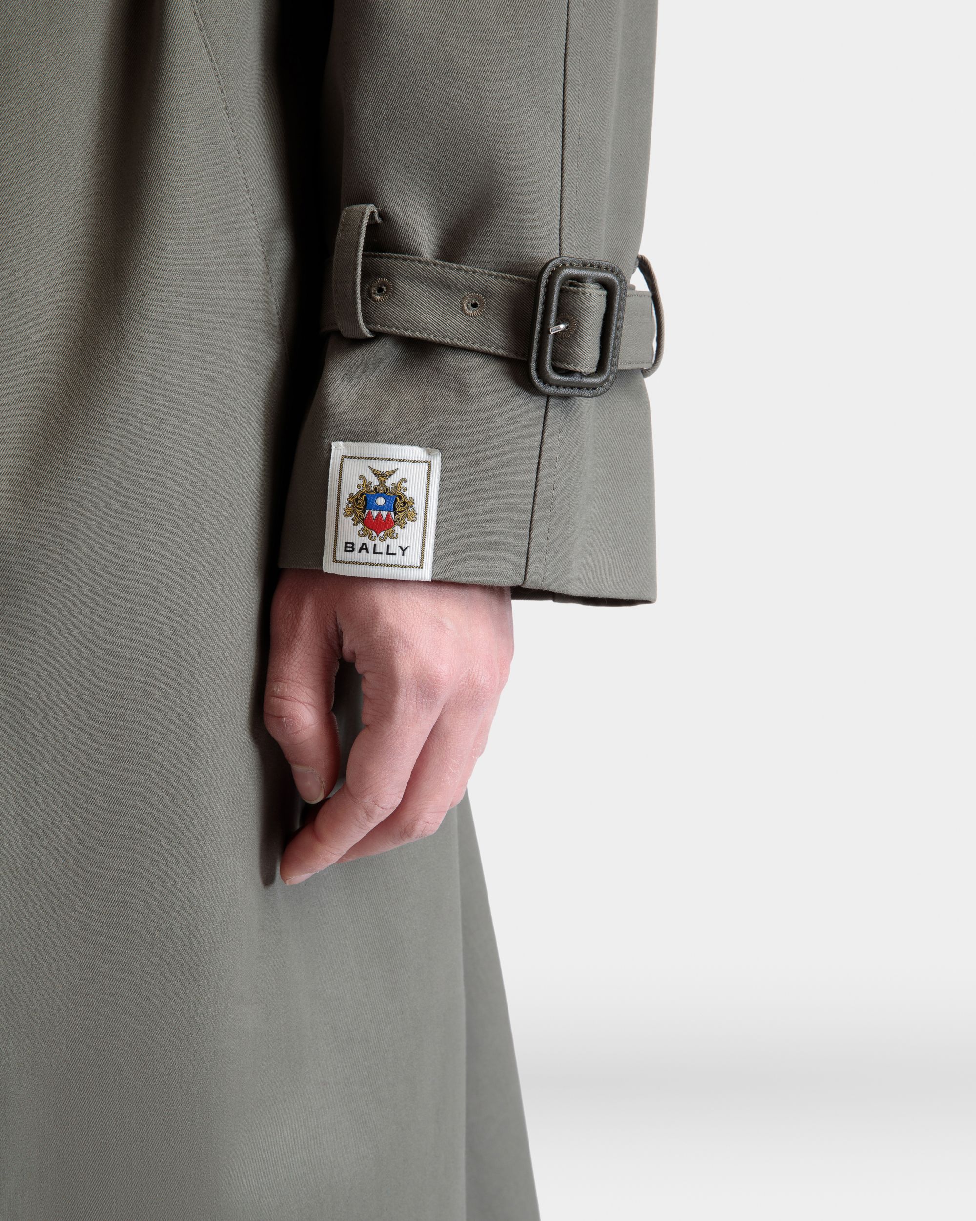 Double-breasted Trench In Military Green Cotton Blend Gabardine - Men's - Bally - 04