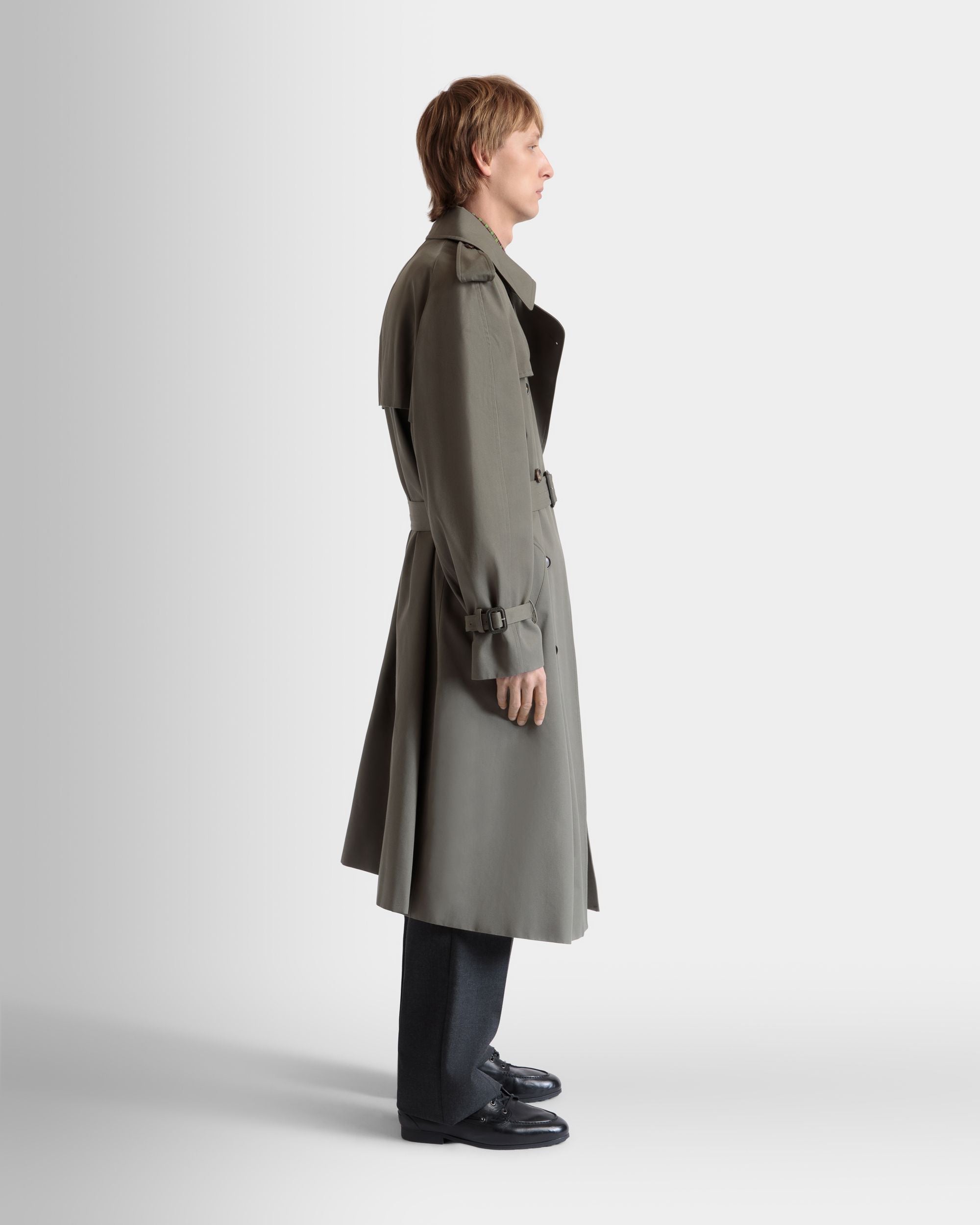 Double-breasted Trench In Military Green Cotton Blend Gabardine - Men's - Bally - 06