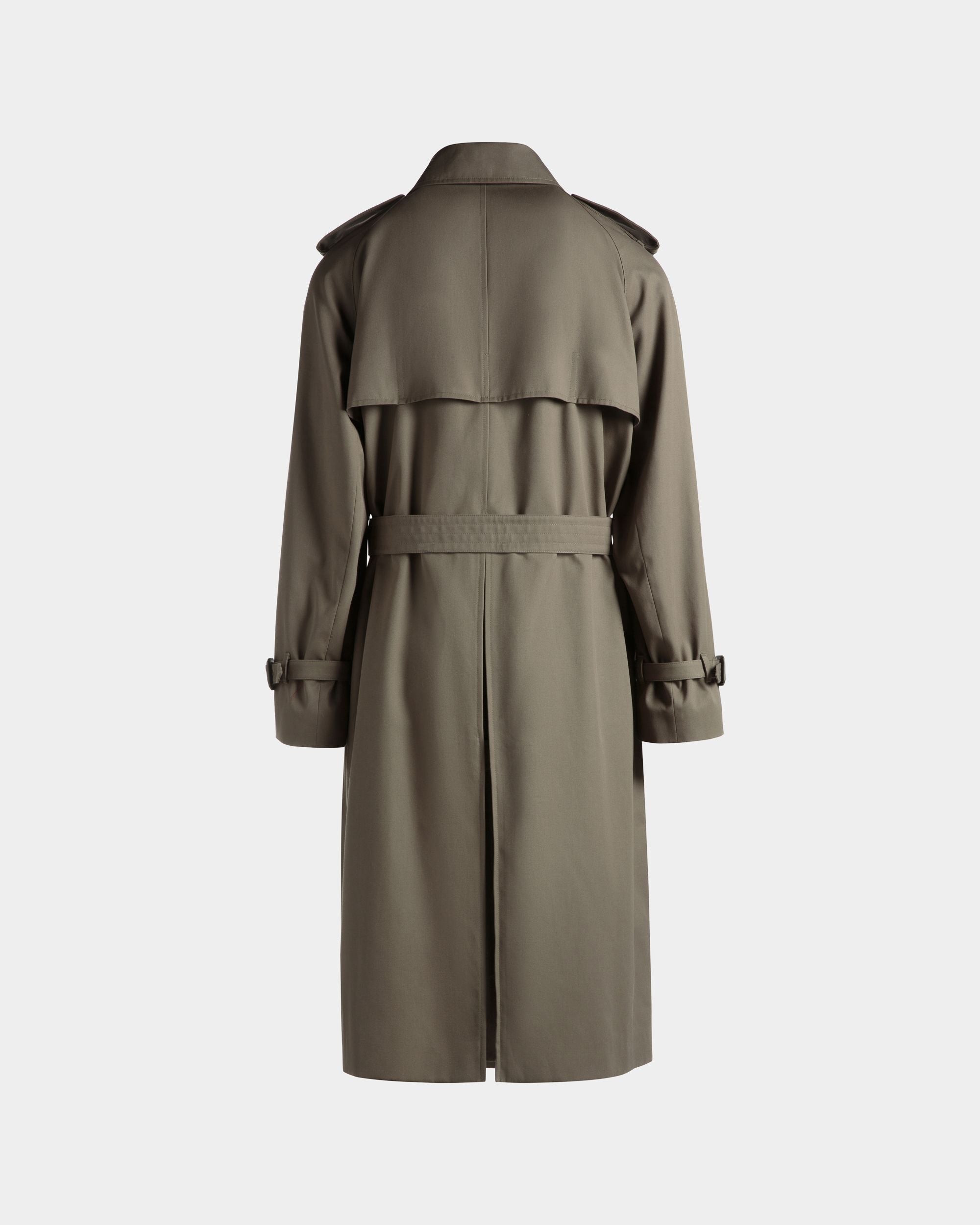 Double-breasted Trench In Military Green Cotton Blend Gabardine - Men's - Bally - 08