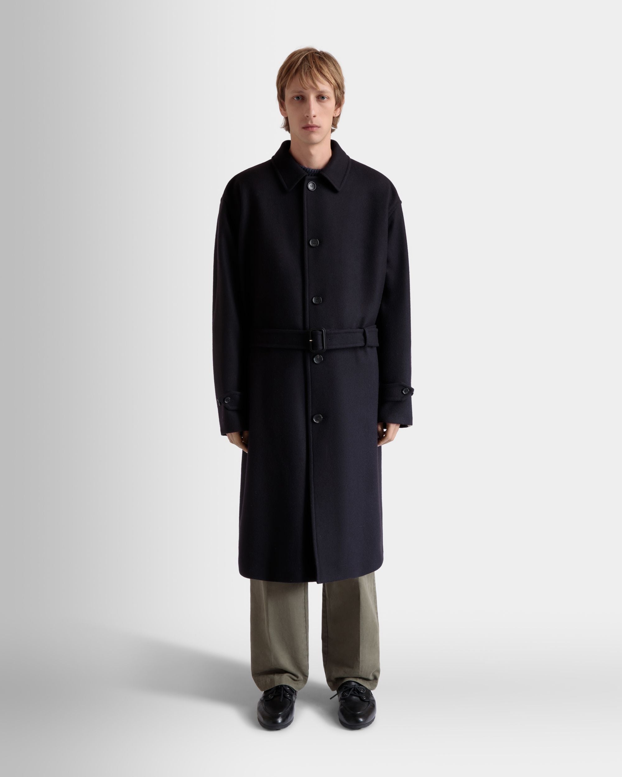 Single-breasted Coat In Navy Blue Wool Blend - Men's - Bally - 02
