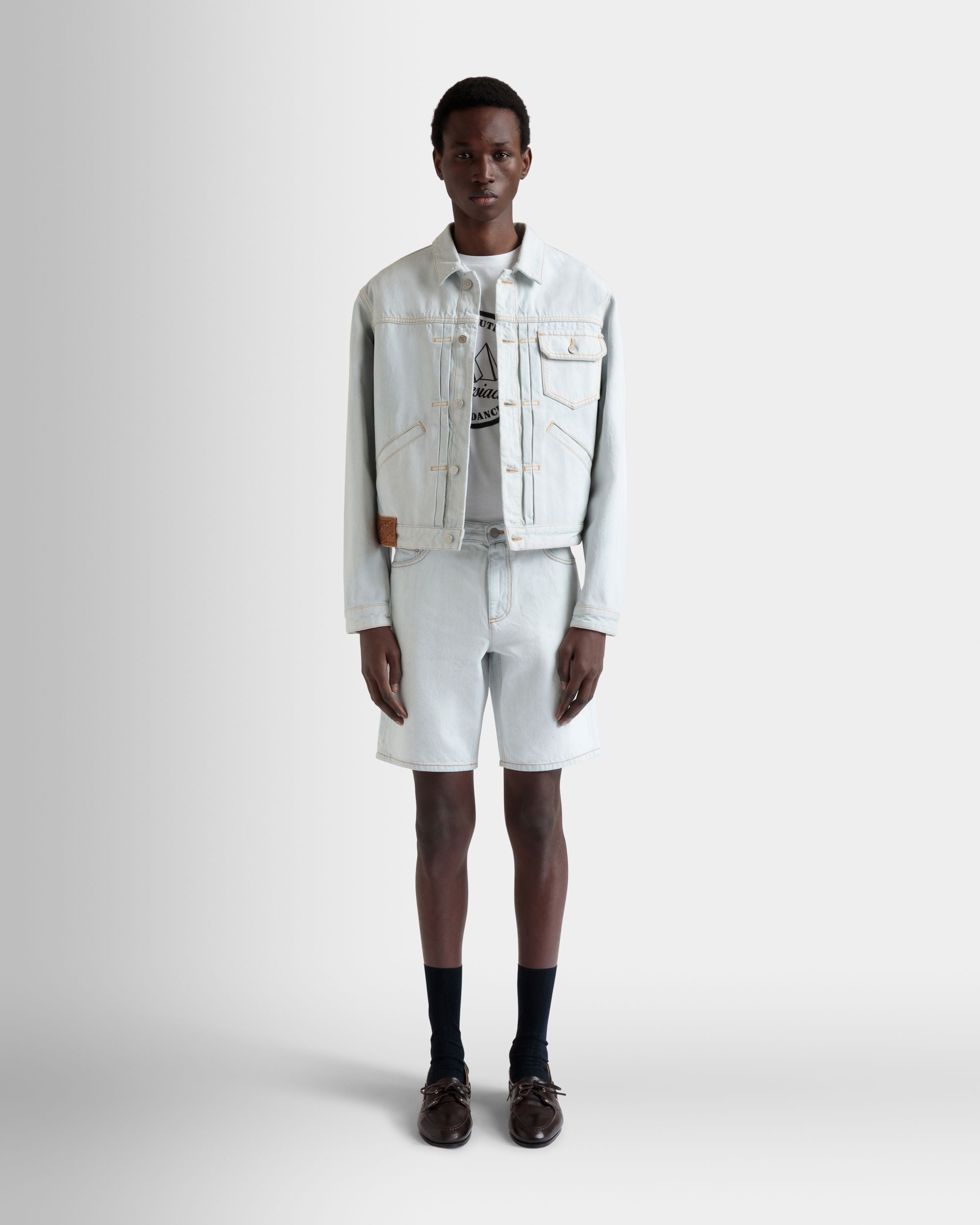 Trucker Jacket in Light Blue Cotton - Hombre - Bally - 02