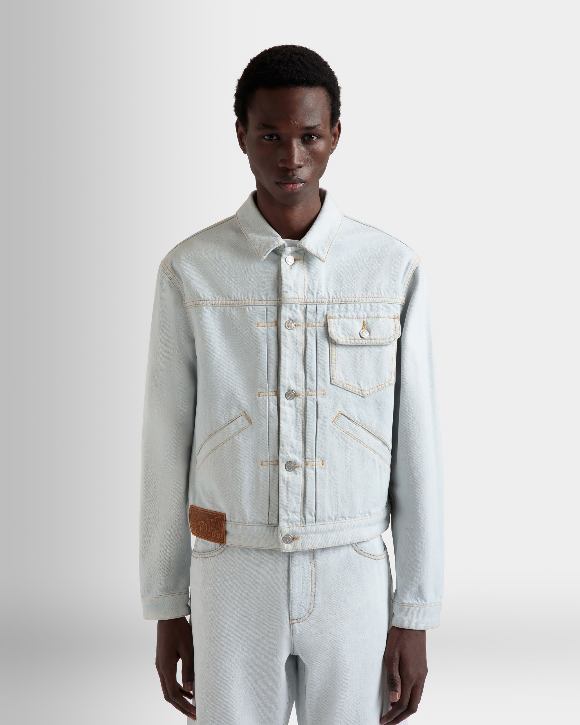 Trucker Jacket in Light Blue Cotton - Hombre - Bally - 08