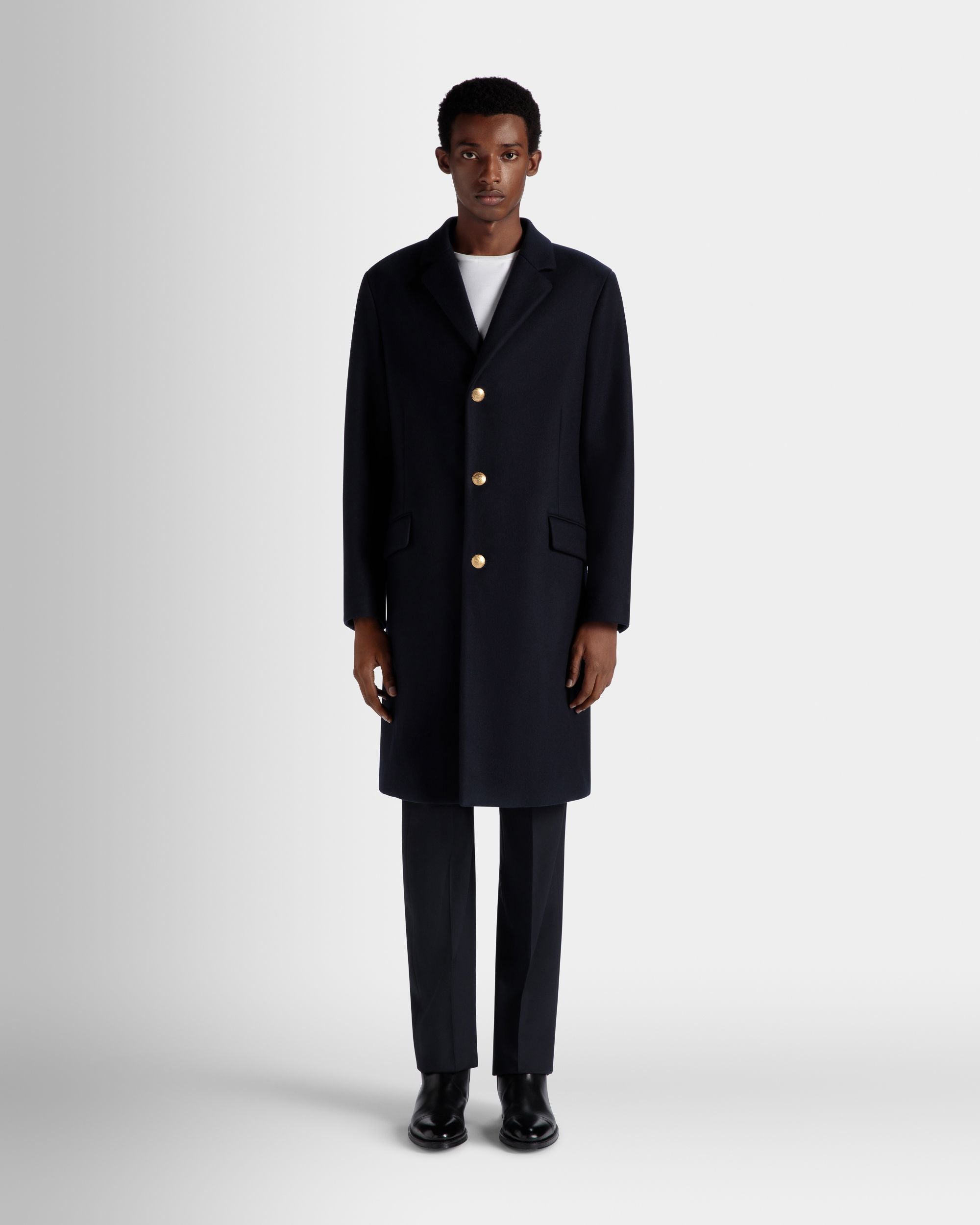 Adrien Brody Travel Collection Single-breasted Coat In Navy Blue Wool Blend - Men's - Bally - 02