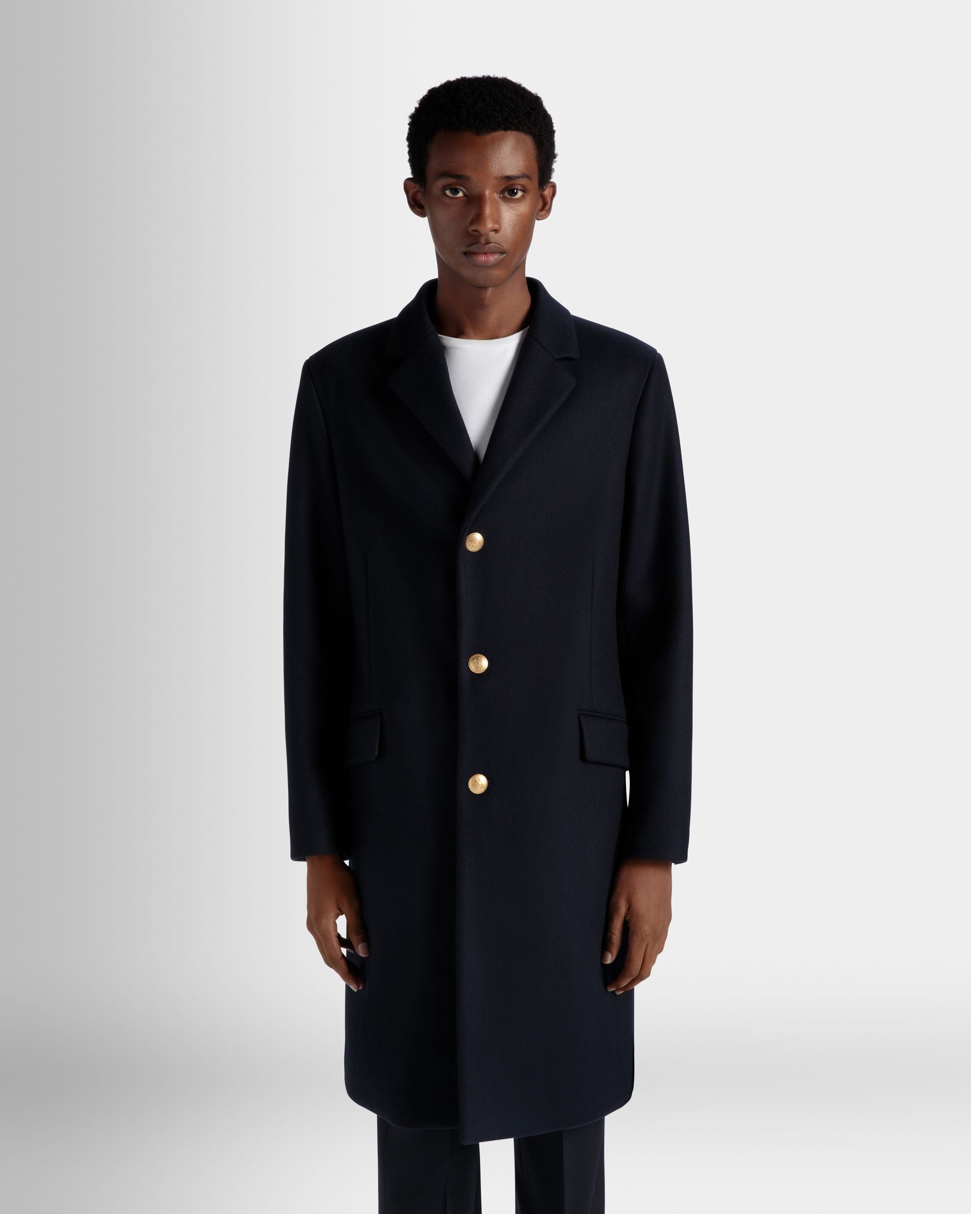 Adrien Brody Travel Collection Single-breasted Coat In Navy Blue Wool Blend - Men's - Bally - 03
