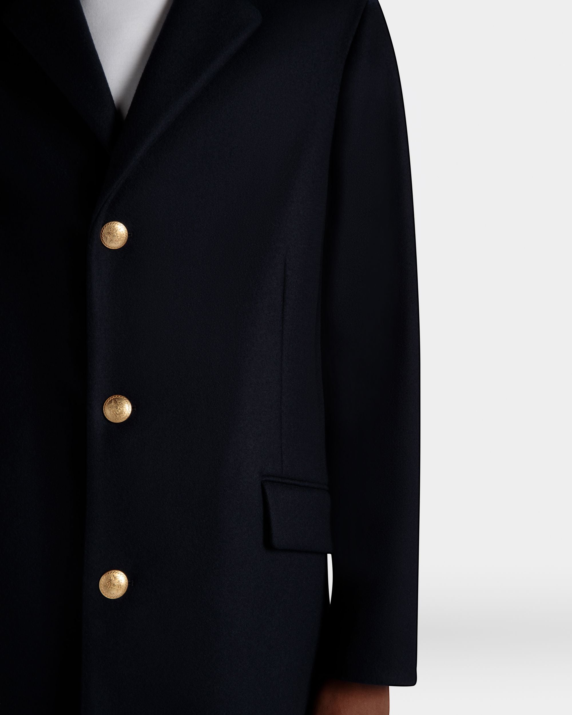 Adrien Brody Travel Collection Single-breasted Coat In Navy Blue Wool Blend - Men's - Bally - 04