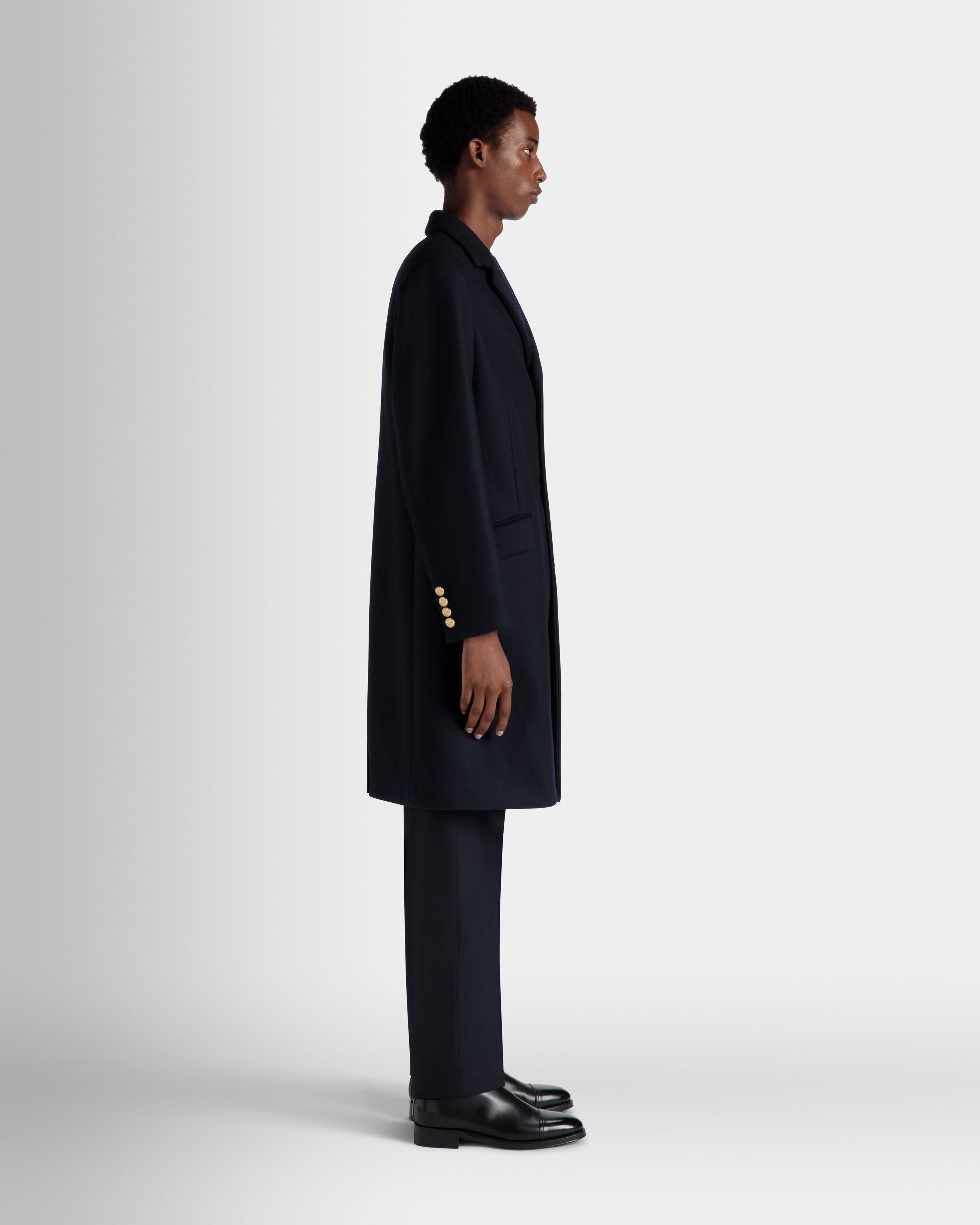 Adrien Brody Travel Collection Single-breasted Coat In Navy Blue Wool Blend - Men's - Bally - 07