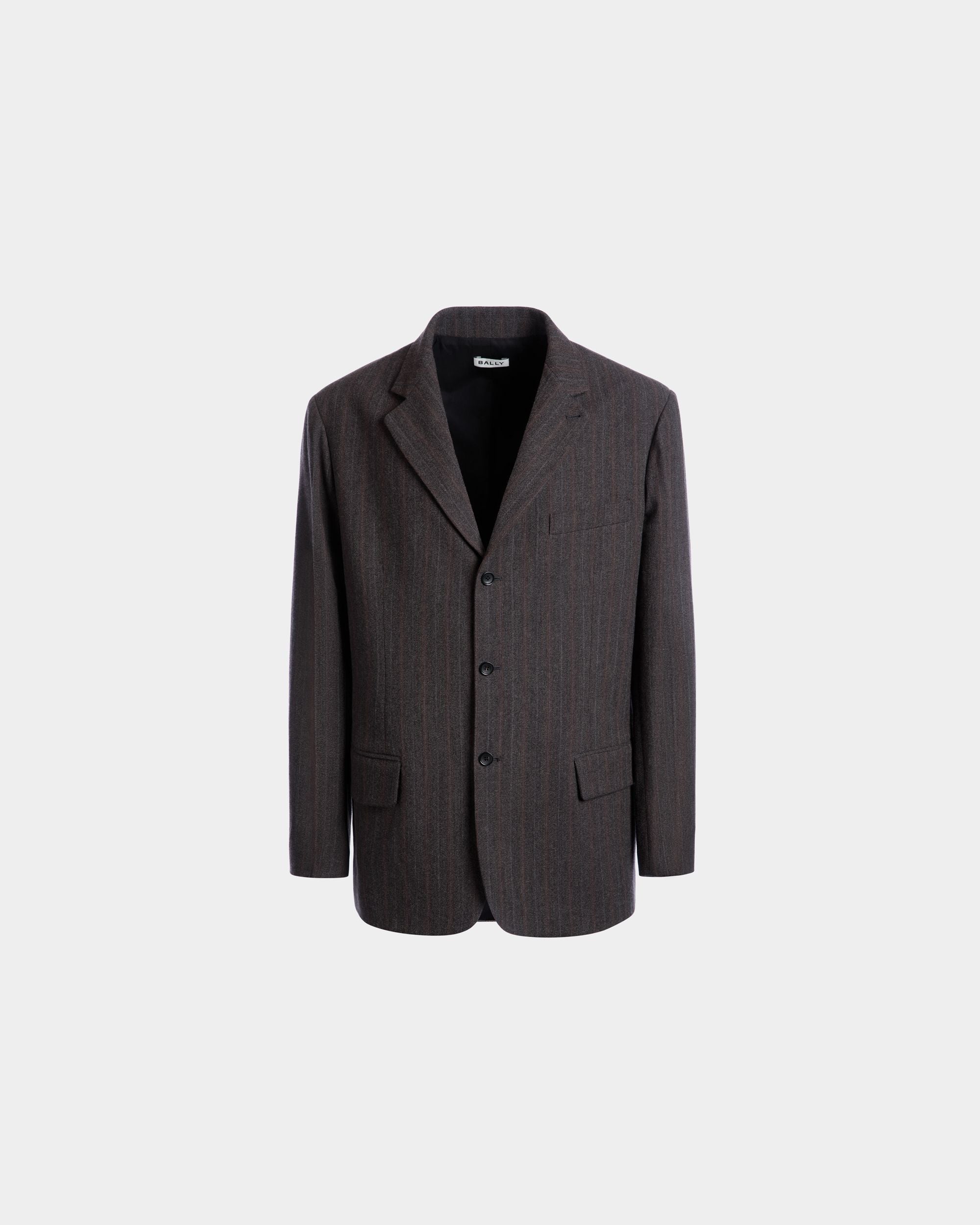 Blazer With a Pinstripe Pattern in a Grey Wool Blend - Men's - Bally - 01