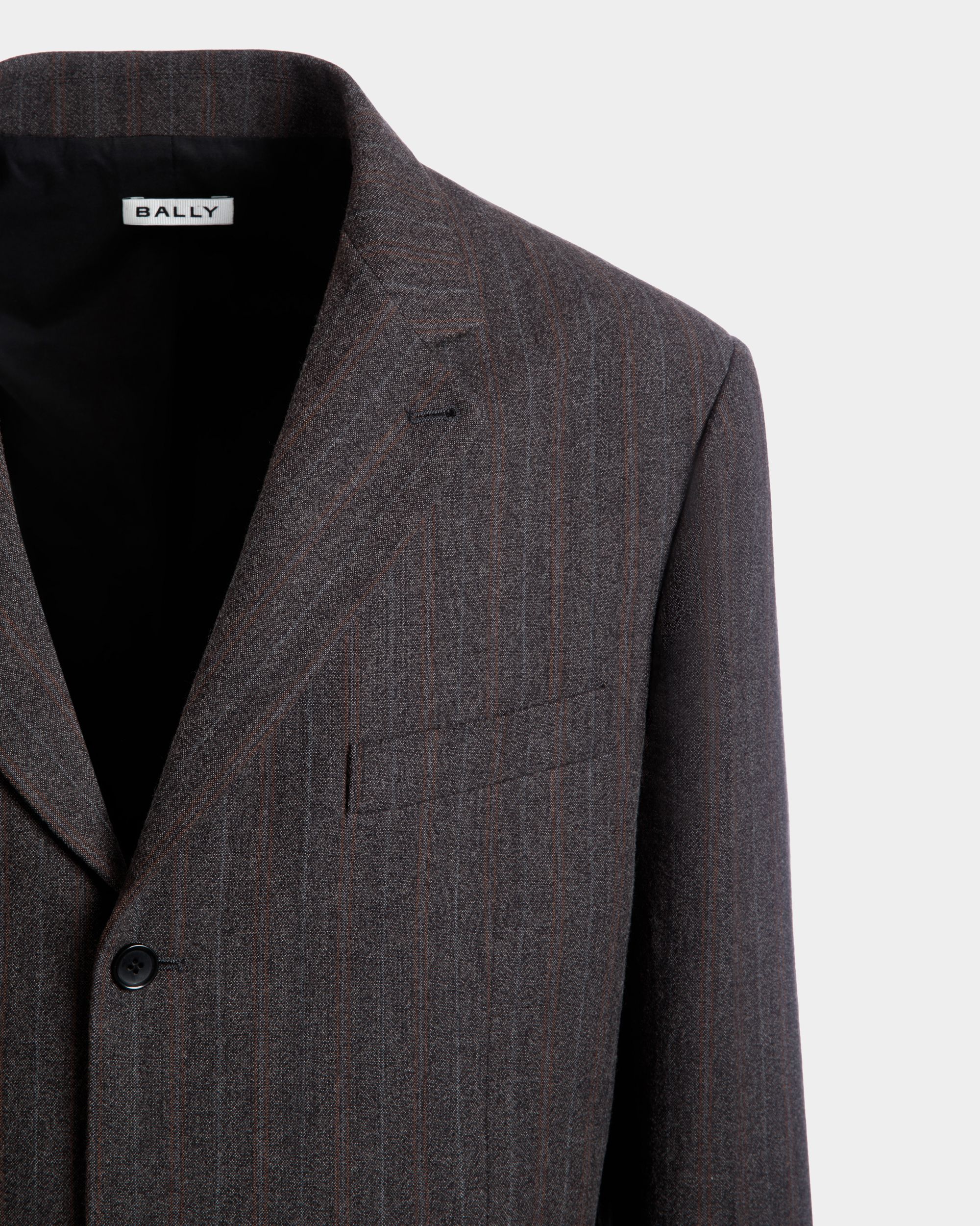Blazer With a Pinstripe Pattern in a Grey Wool Blend - Men's - Bally - 02