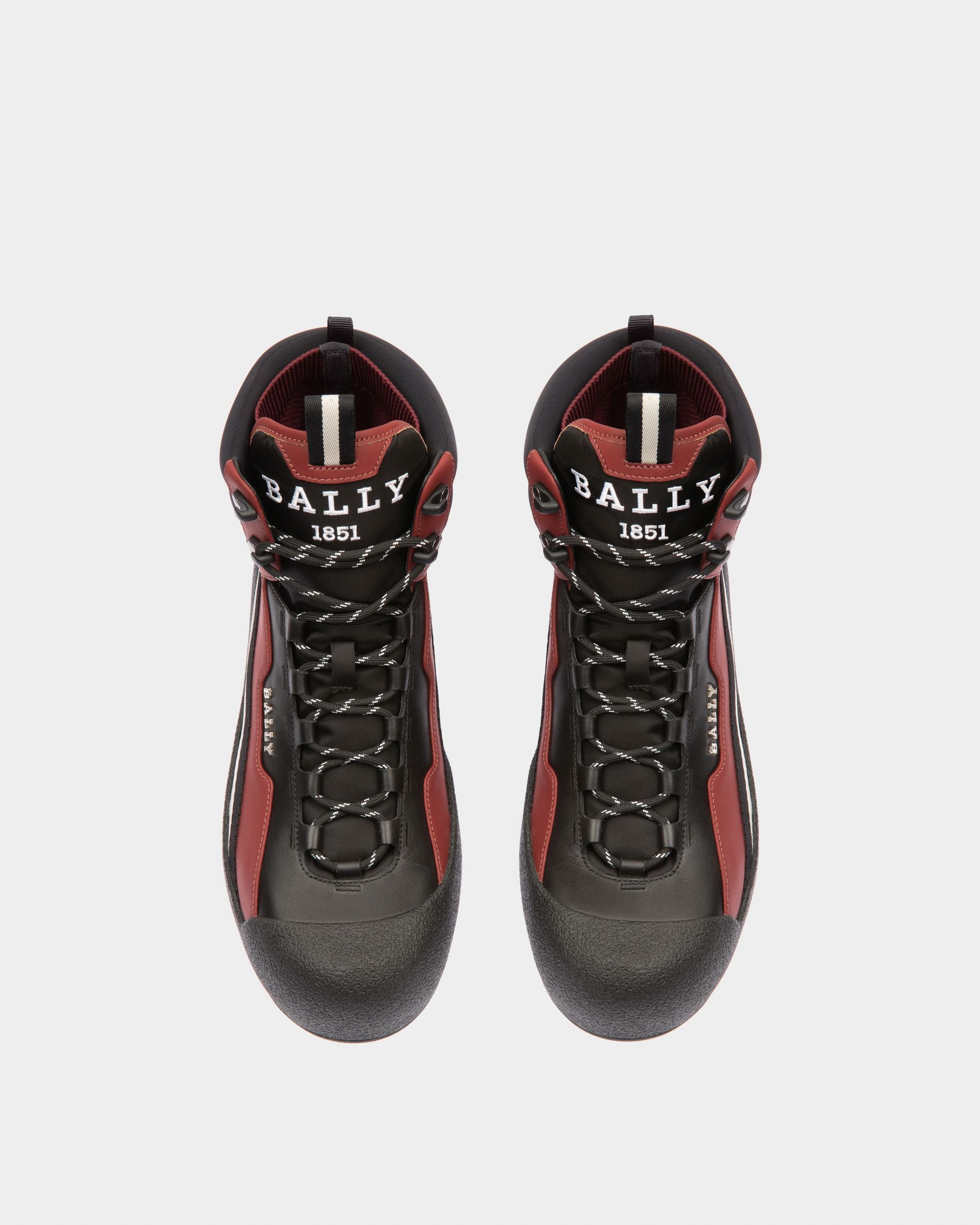 Clyde Leather Snow Boots In Black & Heritage Red - Men's - Bally - 02