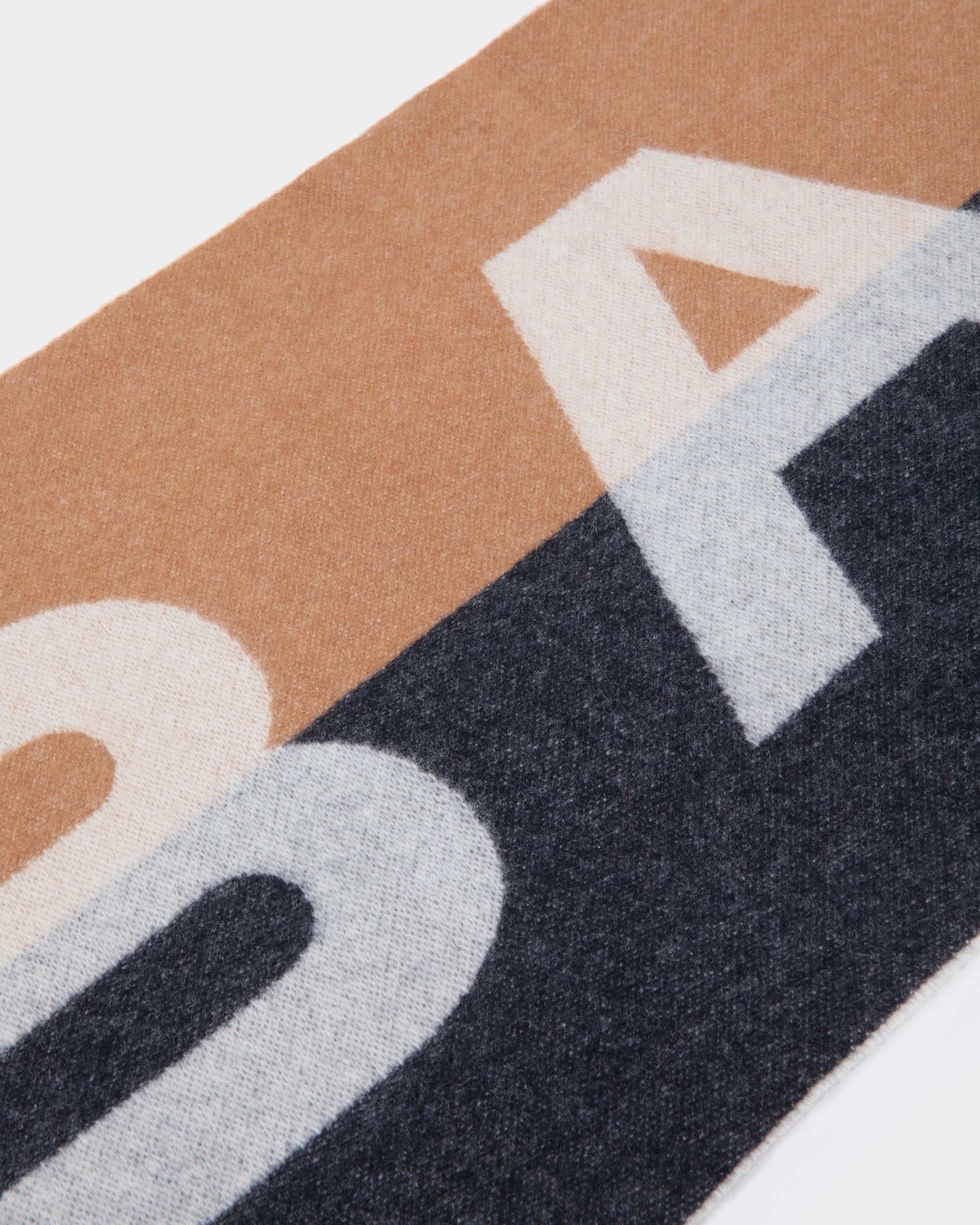 Scarf With Logo In Brown And Navy Blue Cashmere Blend - Men's - Bally - 03