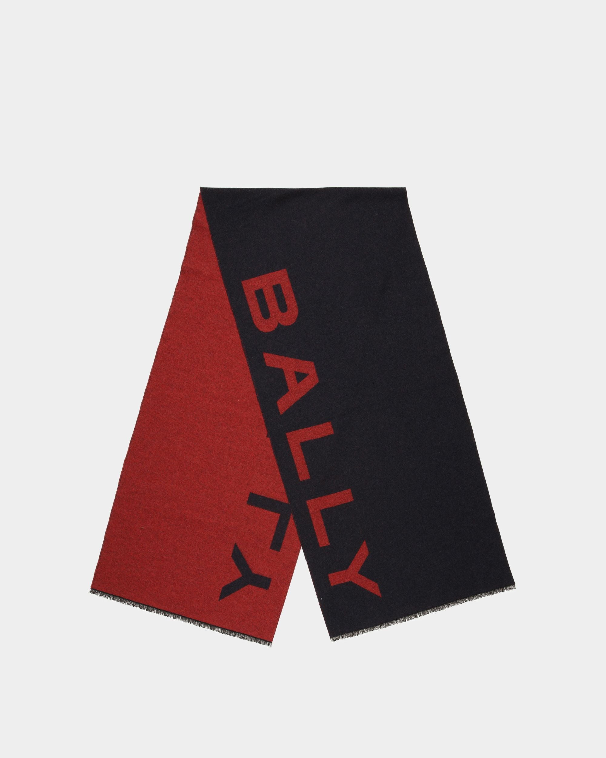 Logo Scarf In Deep Ruby And Midnight Fabric - Men's - Bally - 01