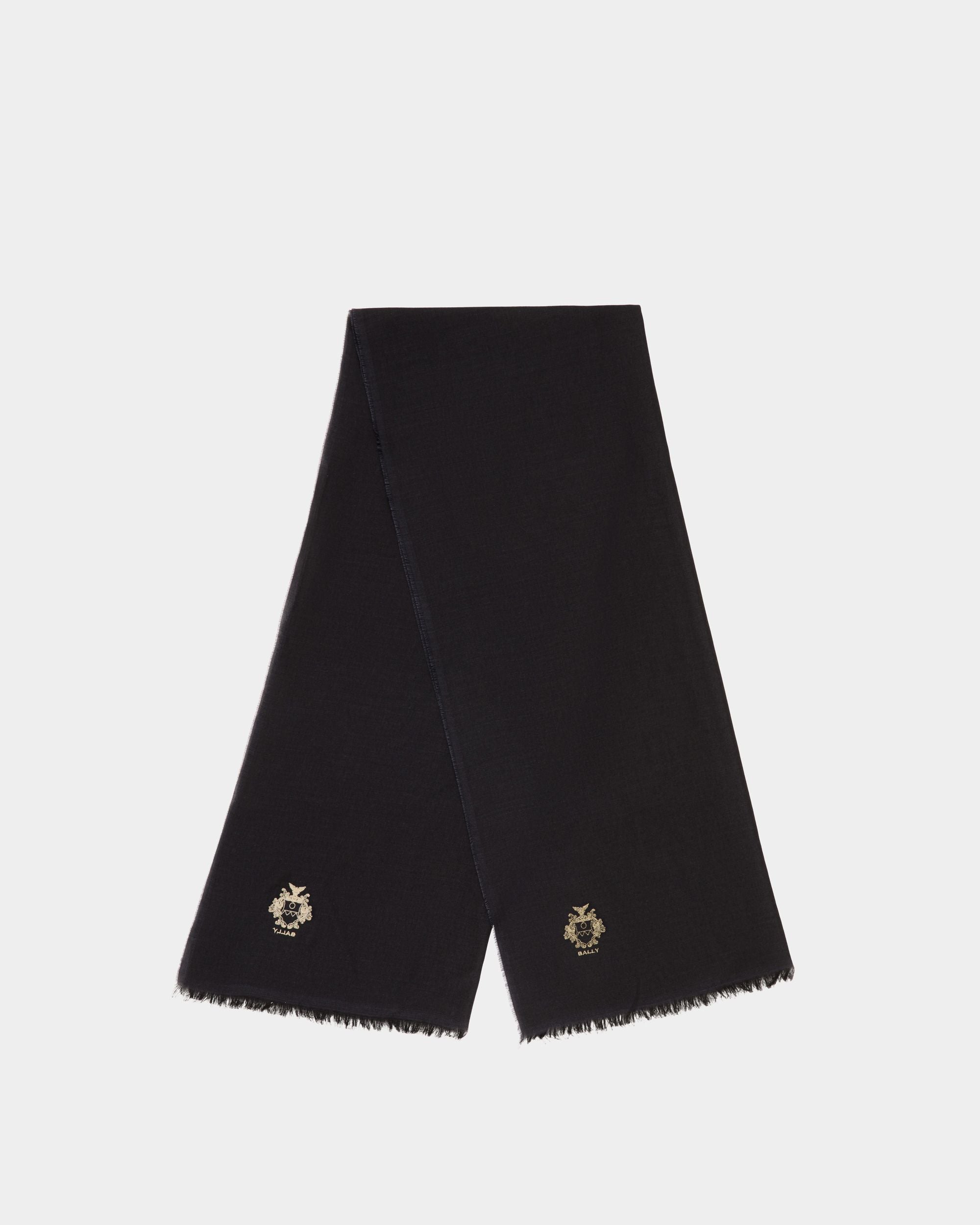 Adrien Brody Travel Collection Scarf In Navy Blue Silk And Cashmere Blend - Men's - Bally - 01