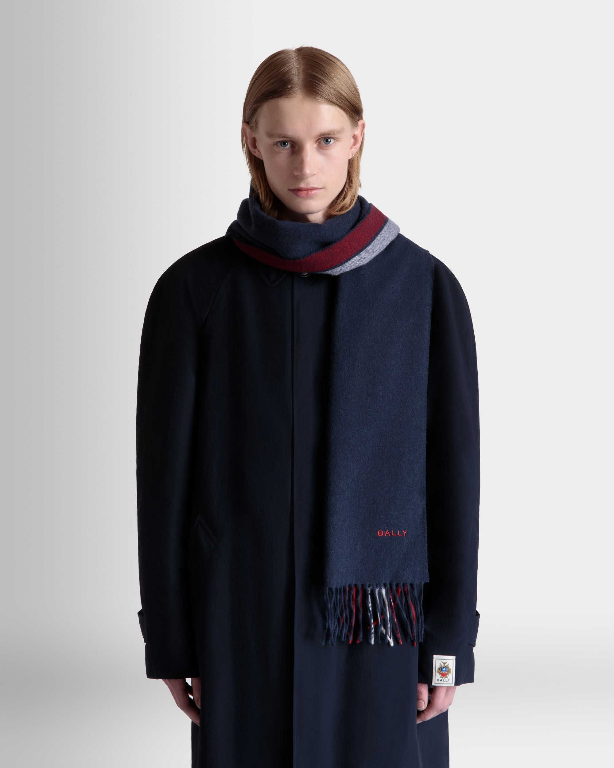 Bufanda De Mezcla De Cachemira Navy Blue Con Detalle Bally Ribbon - Hombre - Bally - 02