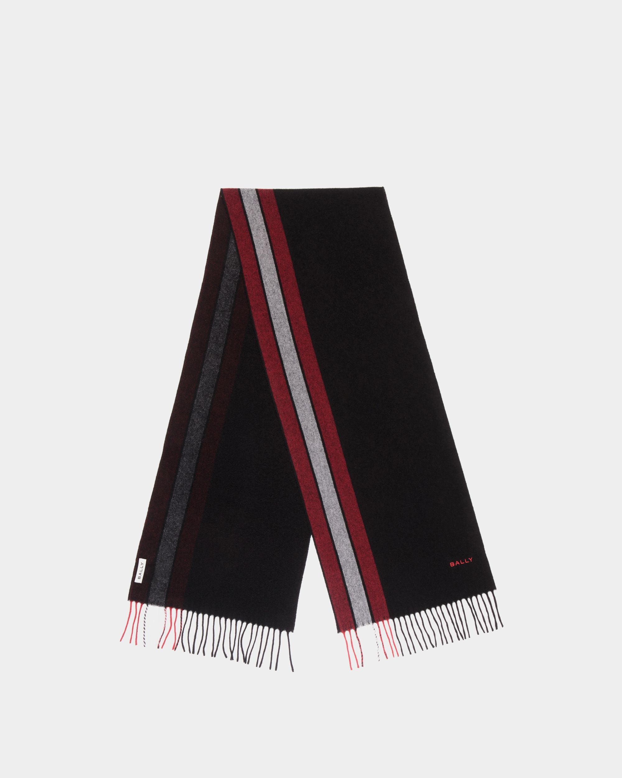 Bufanda De Mezcla De Cachemira Negra Con Detalle Bally Ribbon - Hombre - Bally - 01