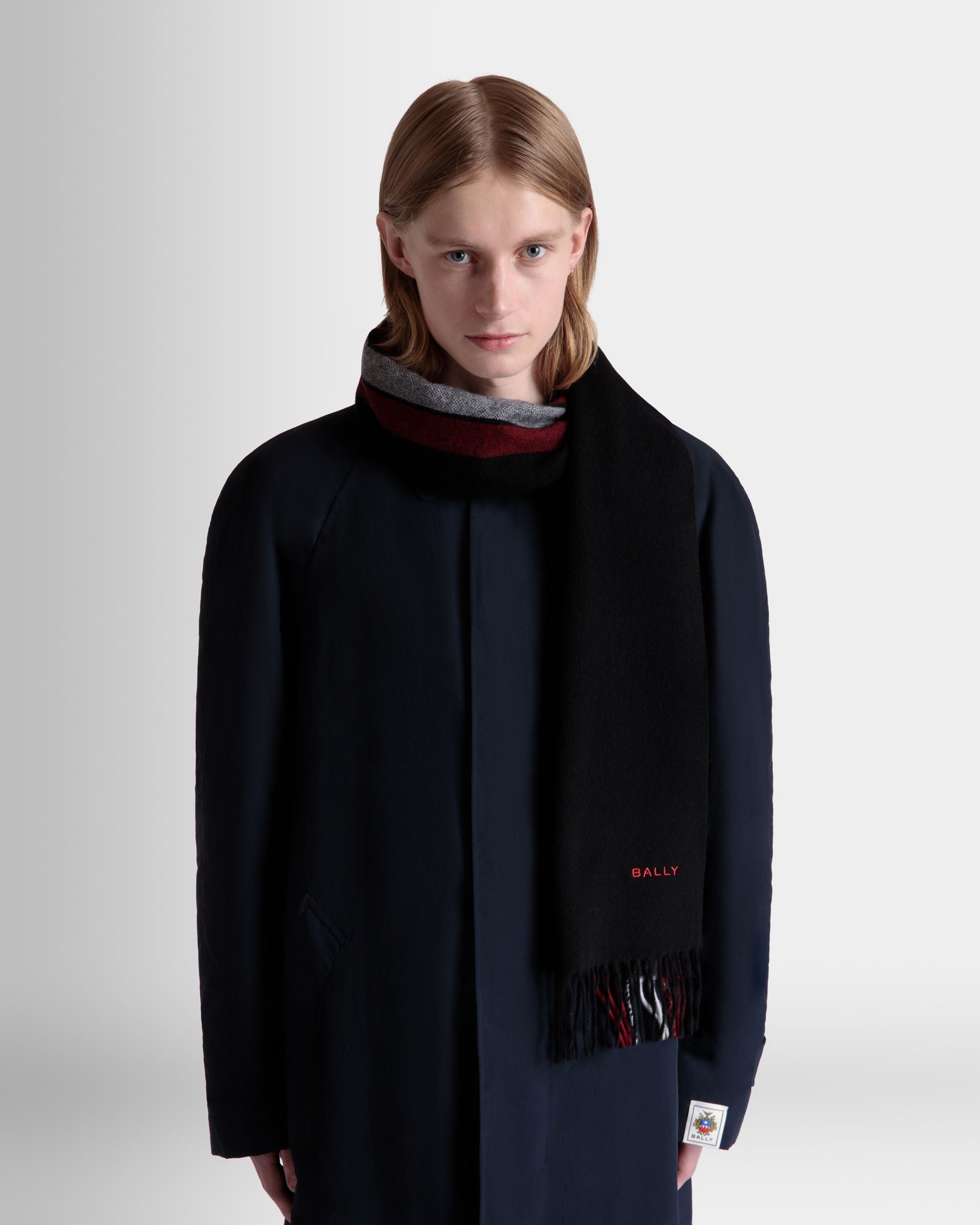 Bufanda De Mezcla De Cachemira Negra Con Detalle Bally Ribbon - Hombre - Bally - 02