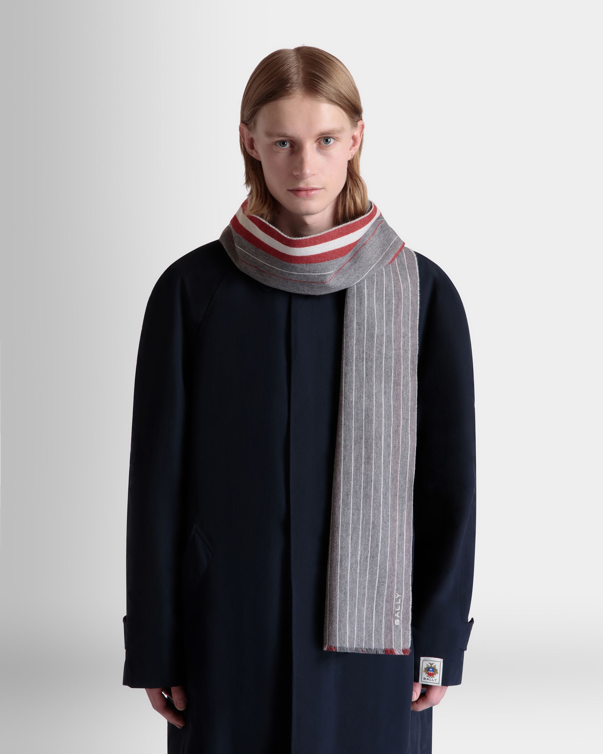 Bufanda De Lana Gris Oscuro A Rayas - Hombre - Bally - 02