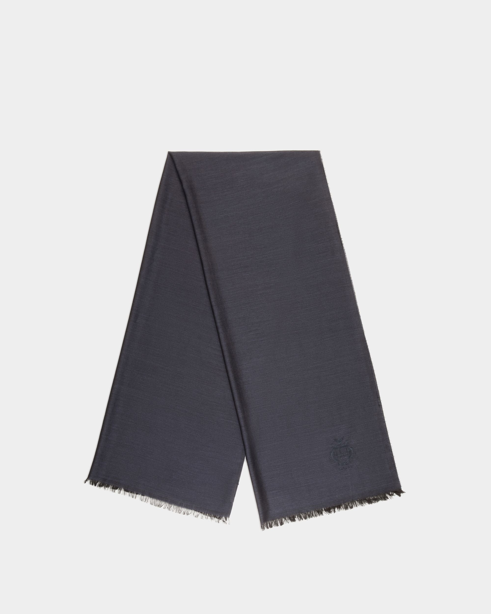 Bufanda De Seda Y Cachemira Navy Blue Con Escudo Bally Crest - Hombre - Bally - 01