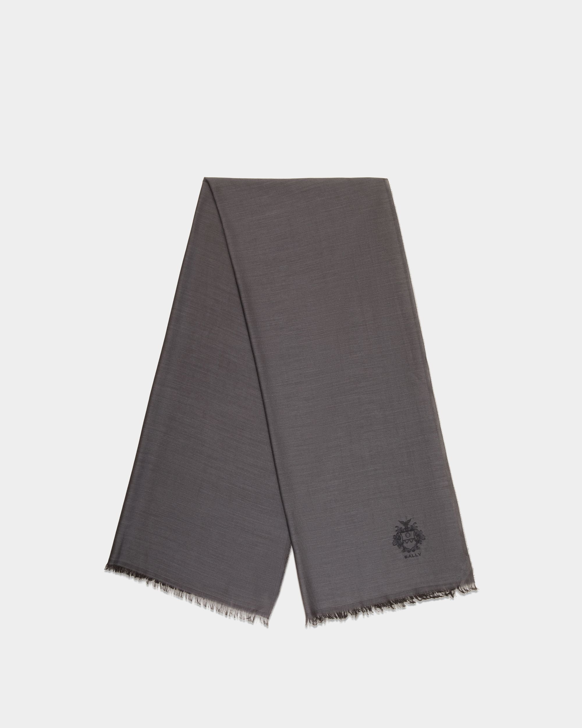 Bufanda De Seda Y Cachemira Gris Oscuro Con Escudo Bally Crest - Hombre - Bally - 01