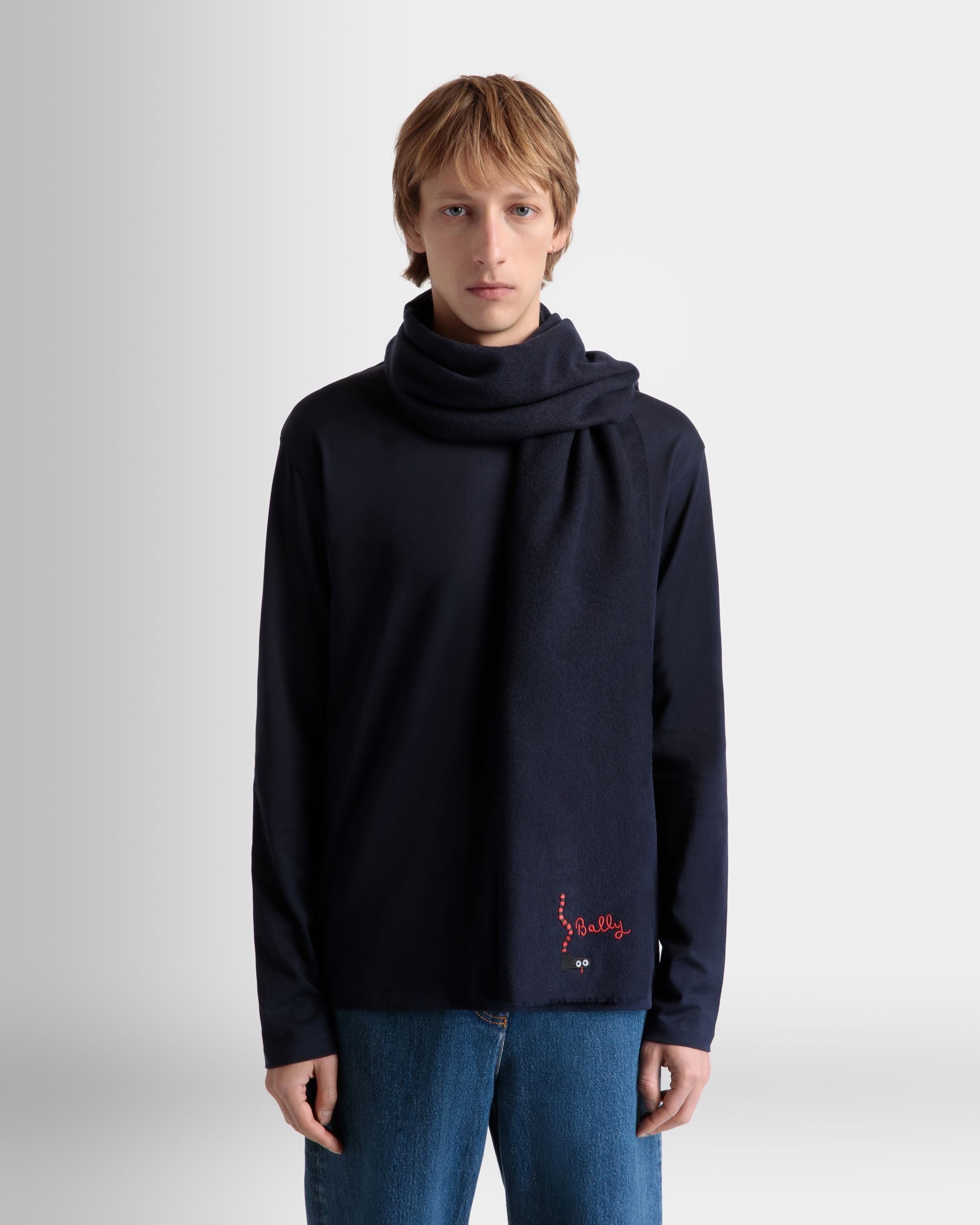 Bufanda De Lana Navy Blue - Hombre - Bally - 02
