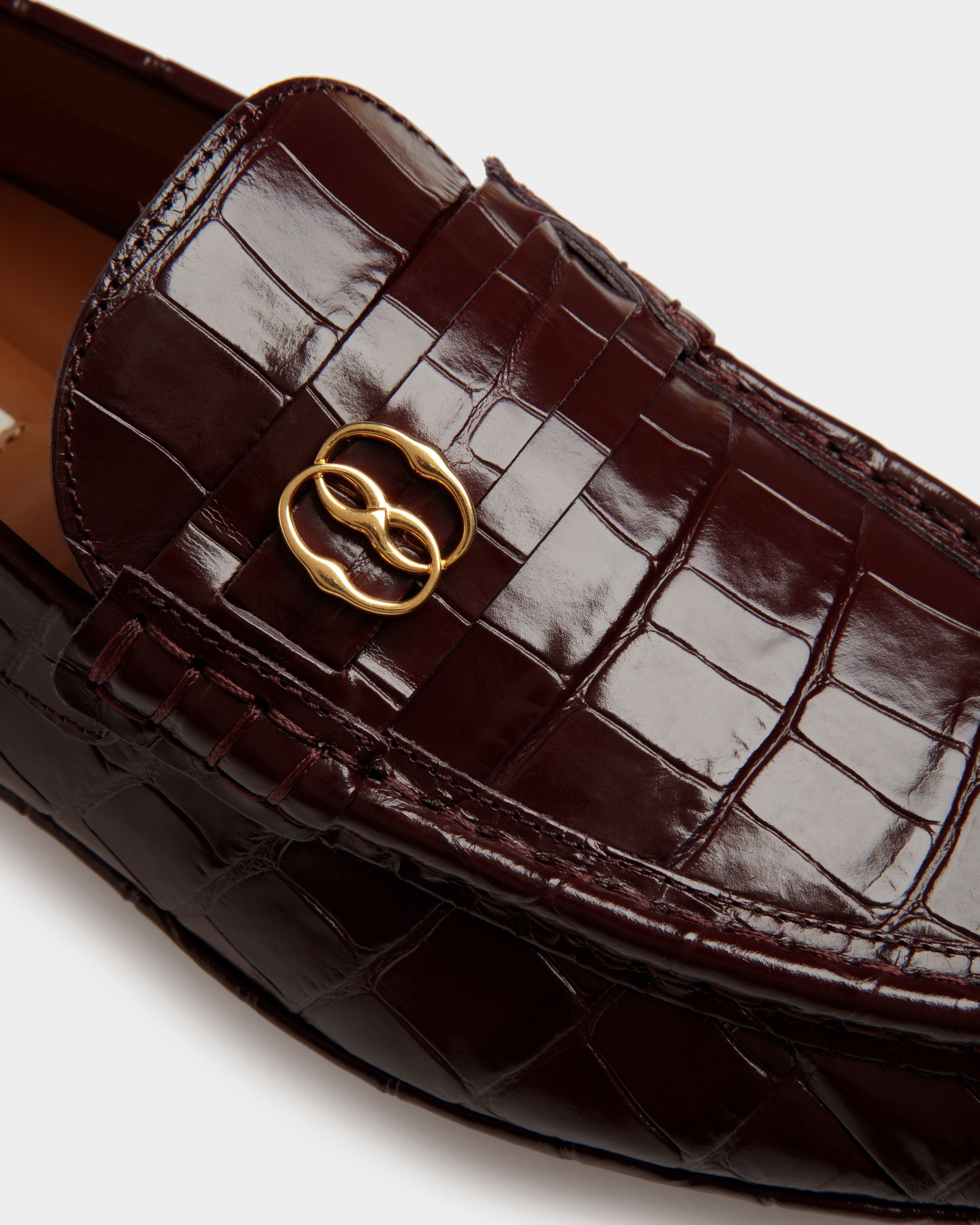 Zapatos Driver Kerbs De Piel Con Estampado De Cocodrilo Marrón - Hombre - Bally - 04