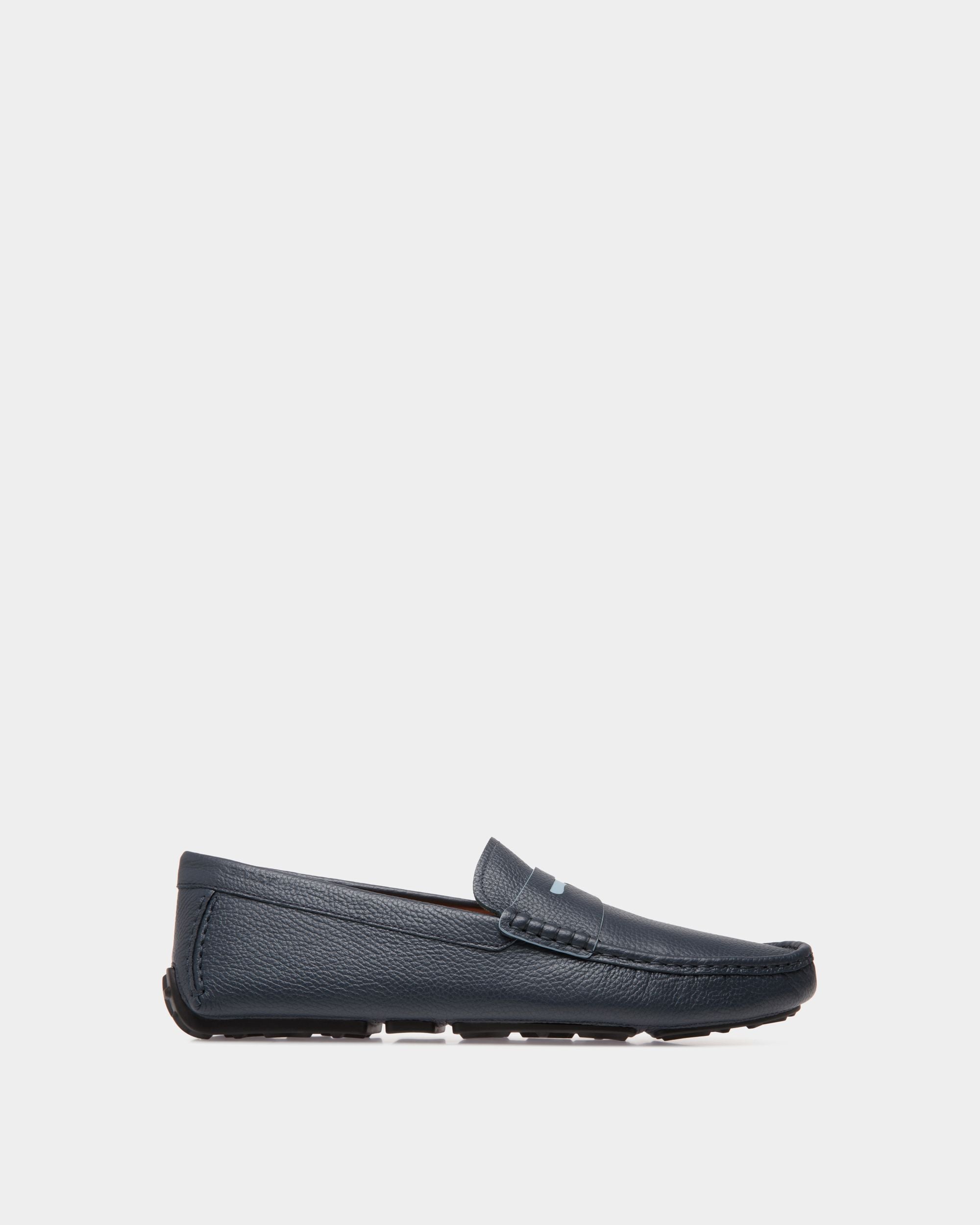 Driver in Blue Grained Leather - Men's - Bally - 01