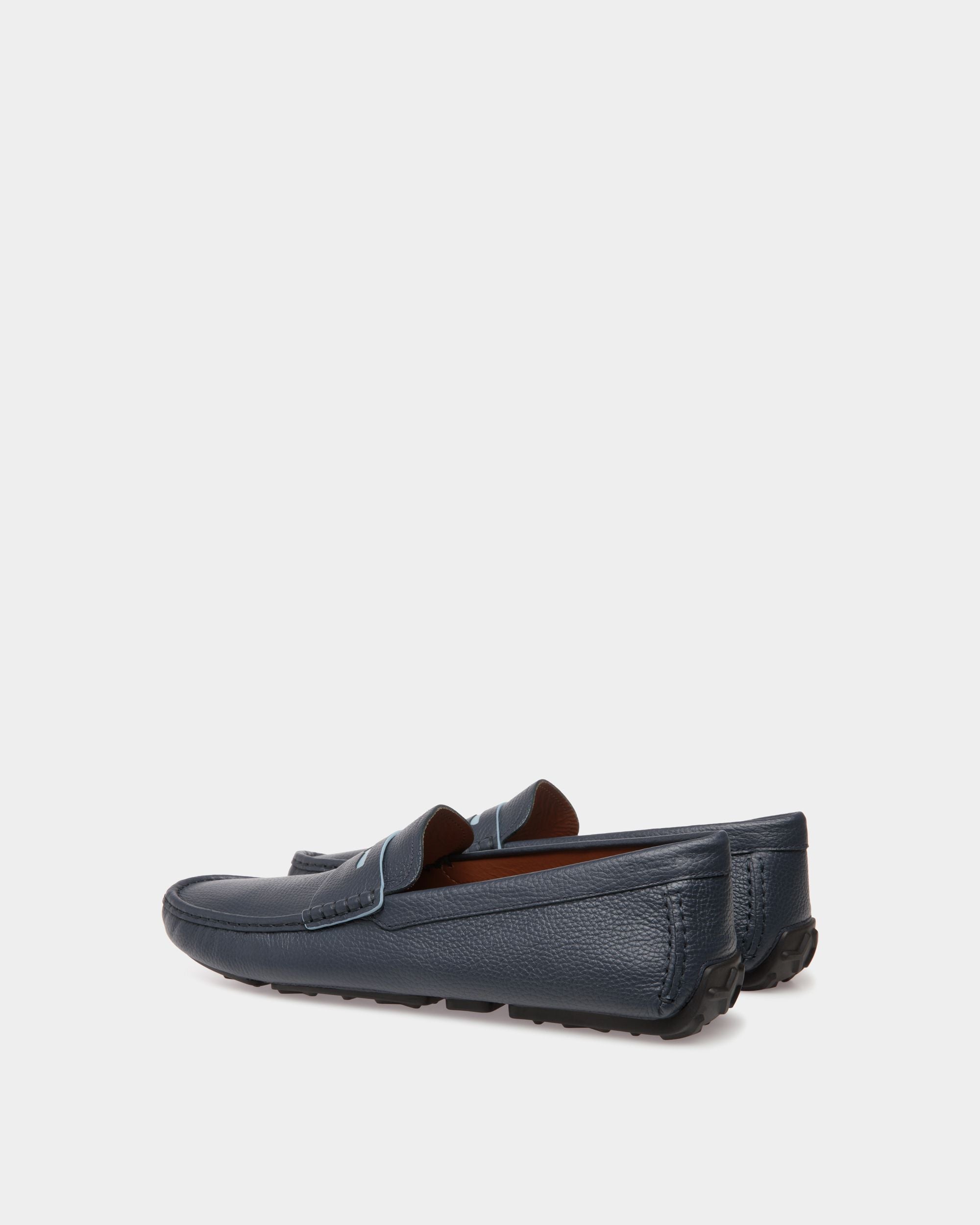 Driver in Blue Grained Leather - Men's - Bally - 03