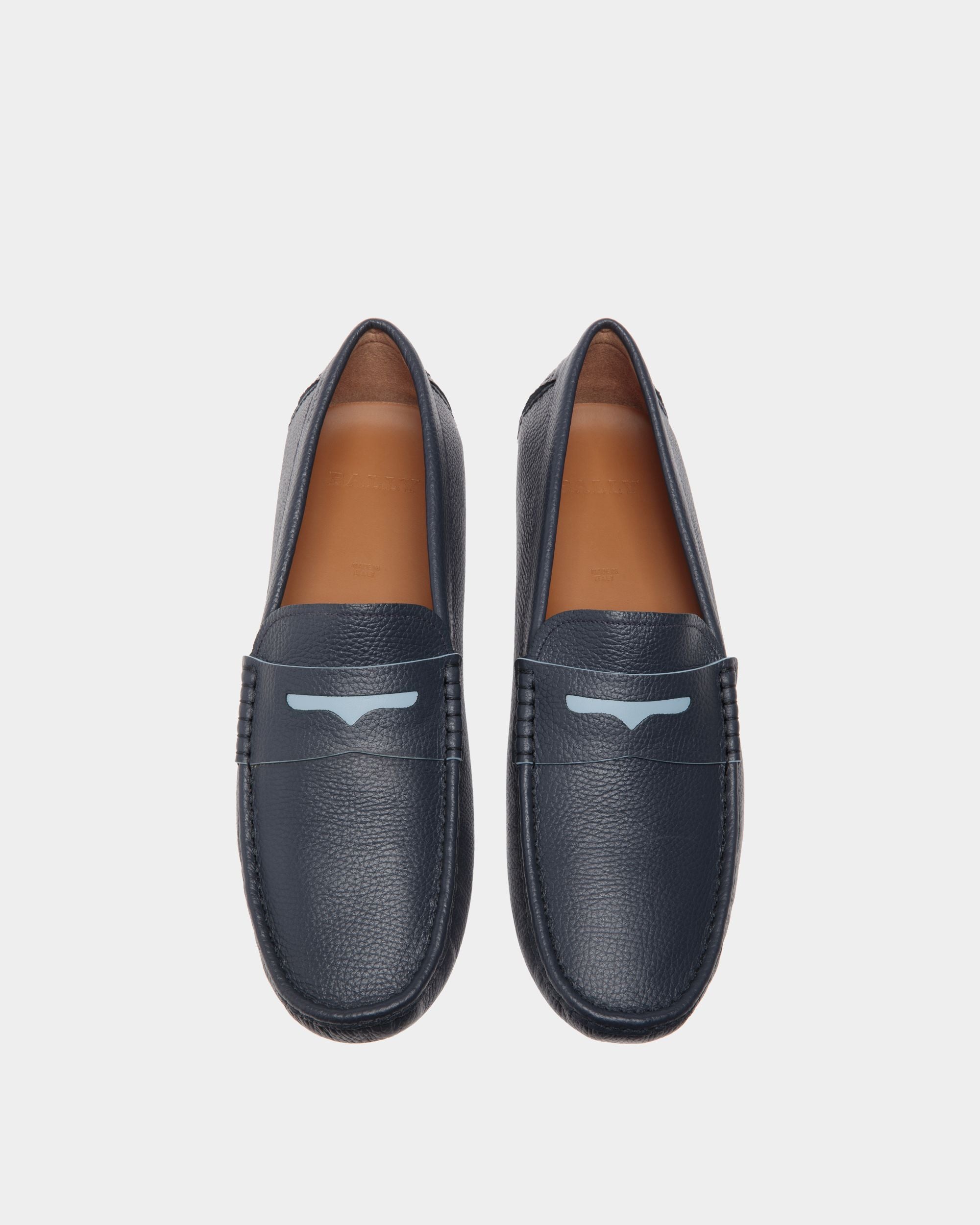 Driver in Blue Grained Leather - Men's - Bally - 04