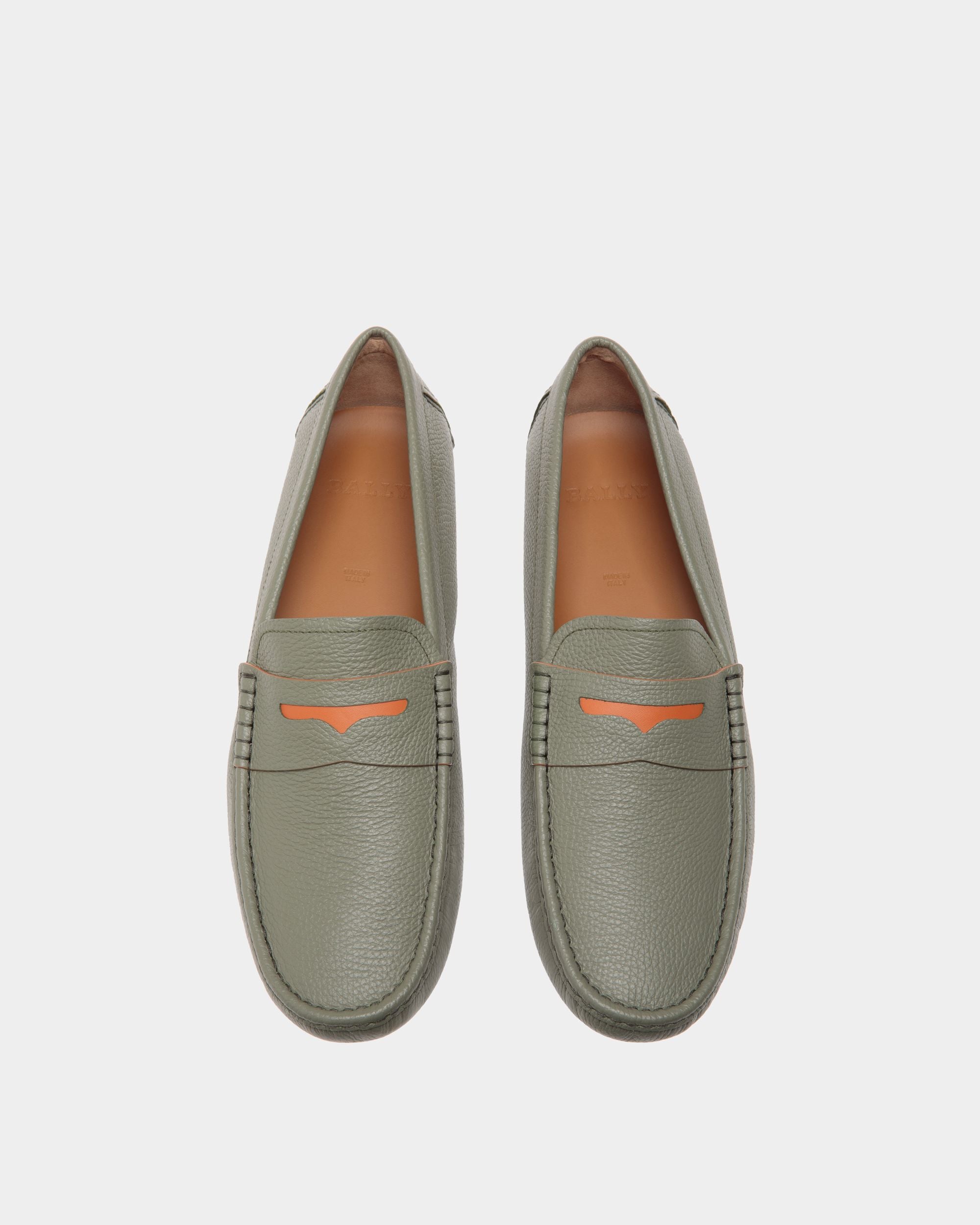Driver in Green Grained Leather - Men's - Bally - 04