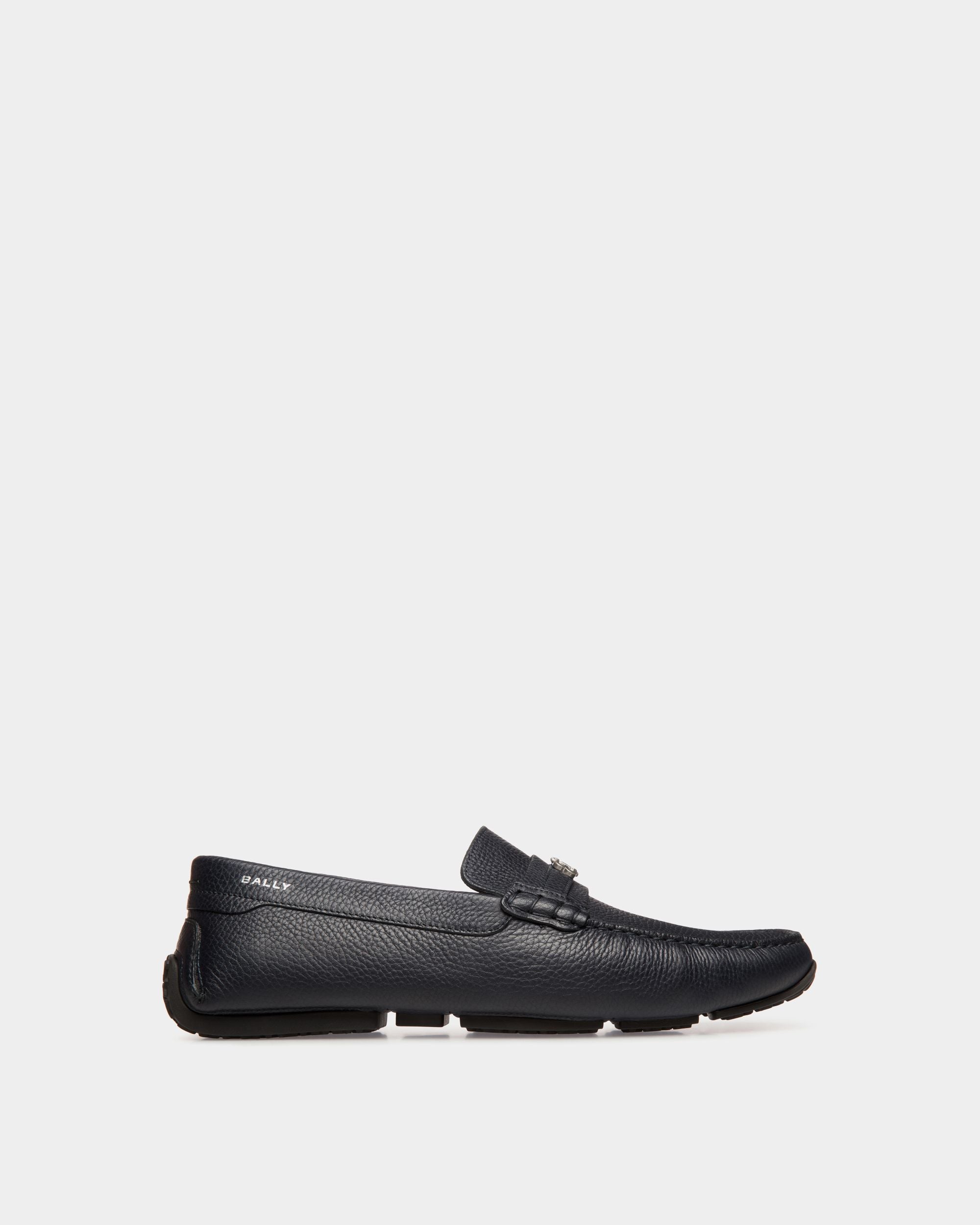 Pilot Driver in Navy Blue Grained Leather - Hombre - Bally - 01