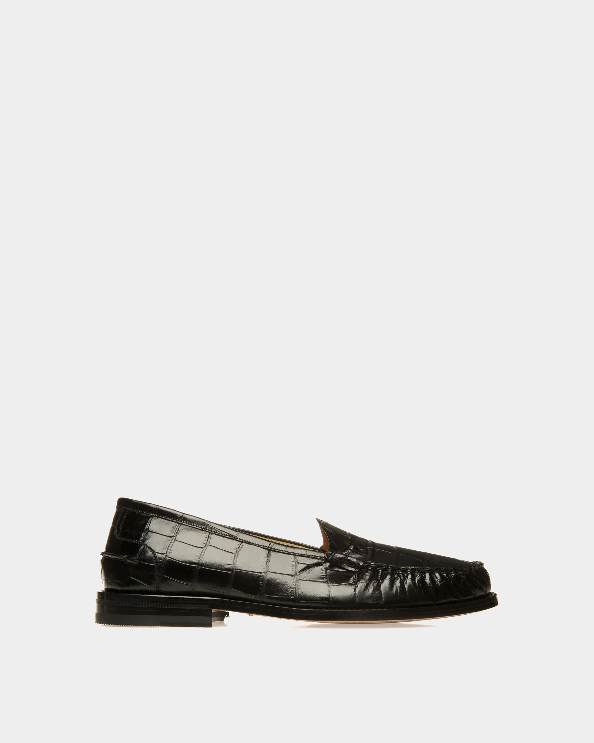 Mocasín Rome De Piel Con Estampado De Cocodrilo Negro - Hombre - Bally - 01