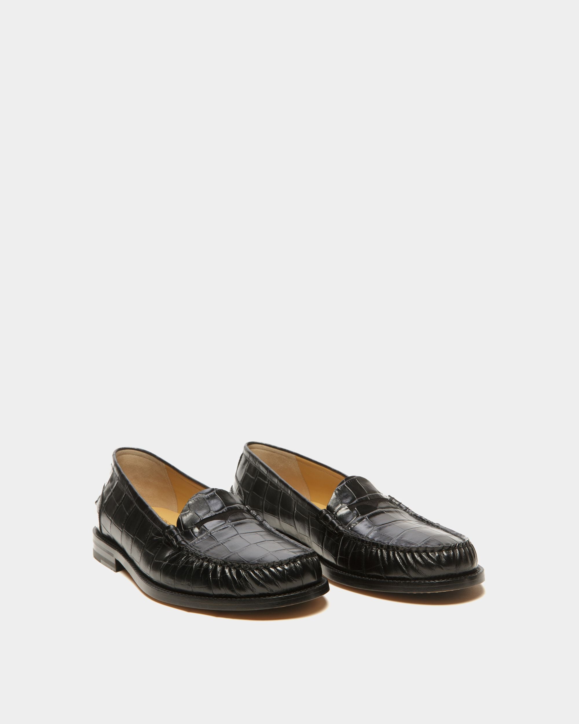 Mocasín Rome De Piel Con Estampado De Cocodrilo Negro - Hombre - Bally - 02