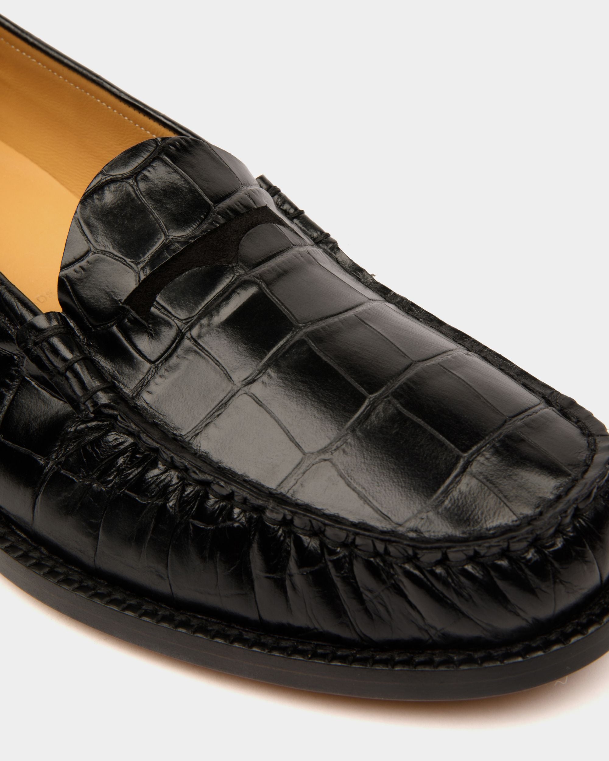 Mocasín Rome De Piel Con Estampado De Cocodrilo Negro - Hombre - Bally - 03