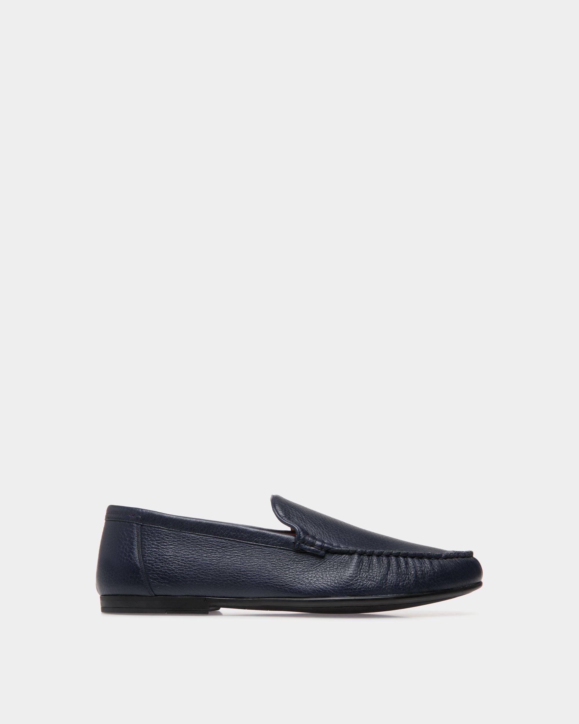 Moccasin in Blue Grained Leather - Men's - Bally - 01