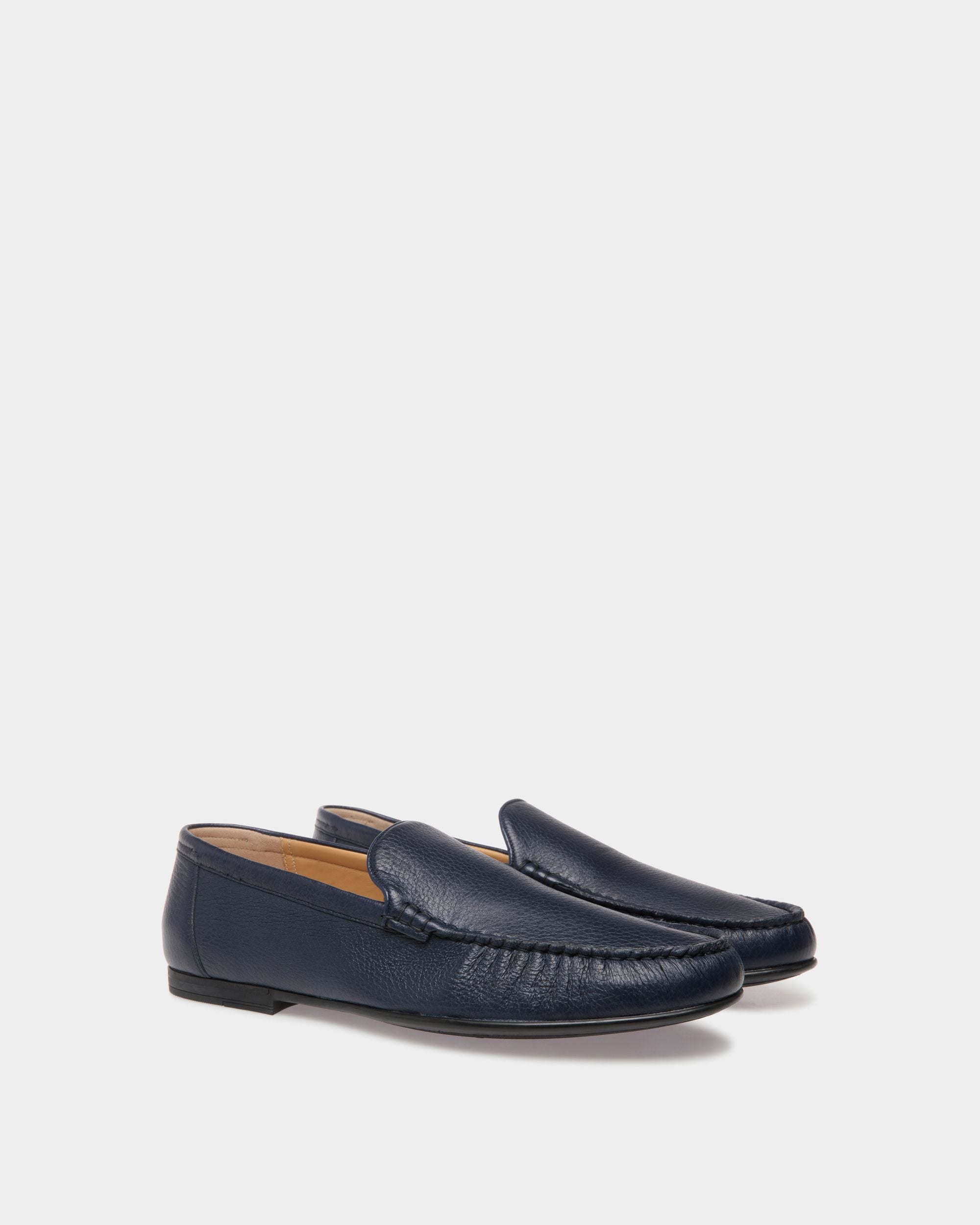 Moccasin in Blue Grained Leather - Men's - Bally - 02