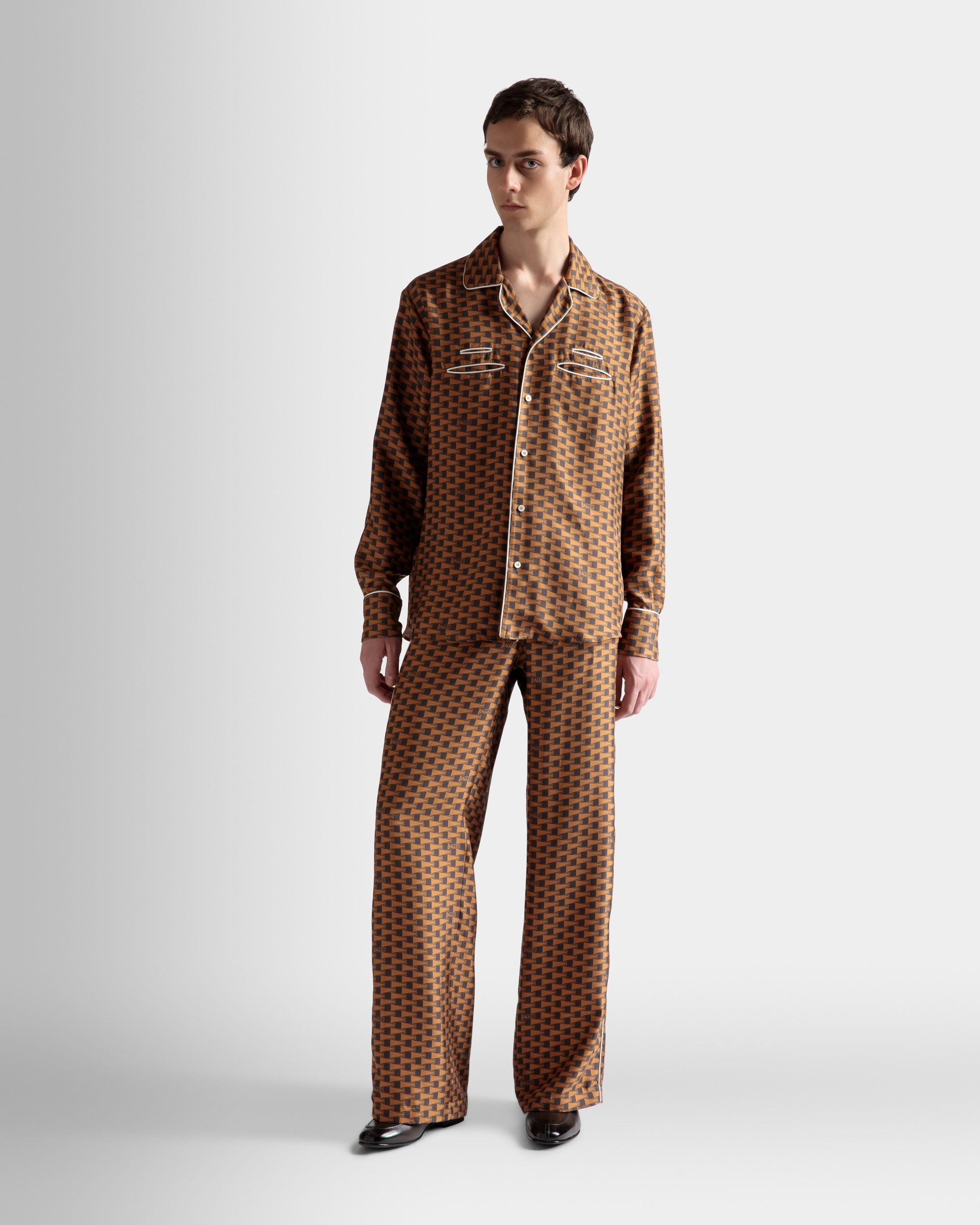 Camisa Con Estampado Pennant De Seda Marrón - Hombre - Bally - 02
