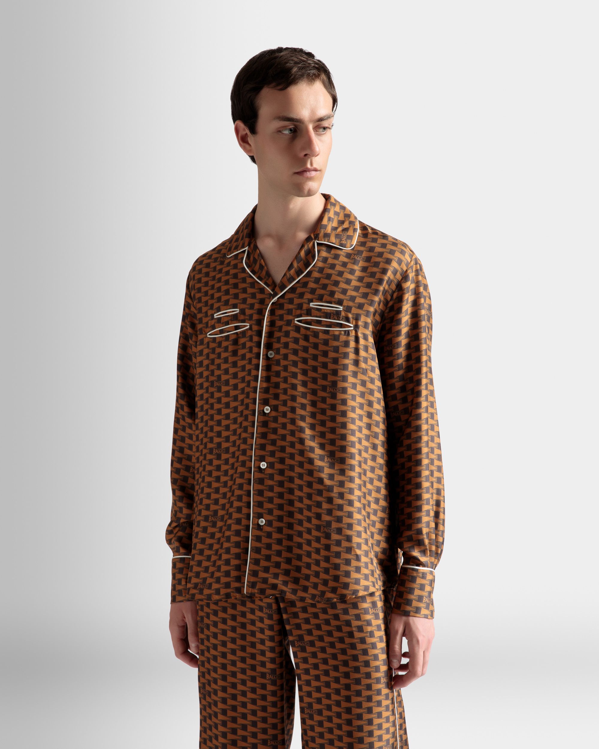 Camisa Con Estampado Pennant De Seda Marrón - Hombre - Bally - 03