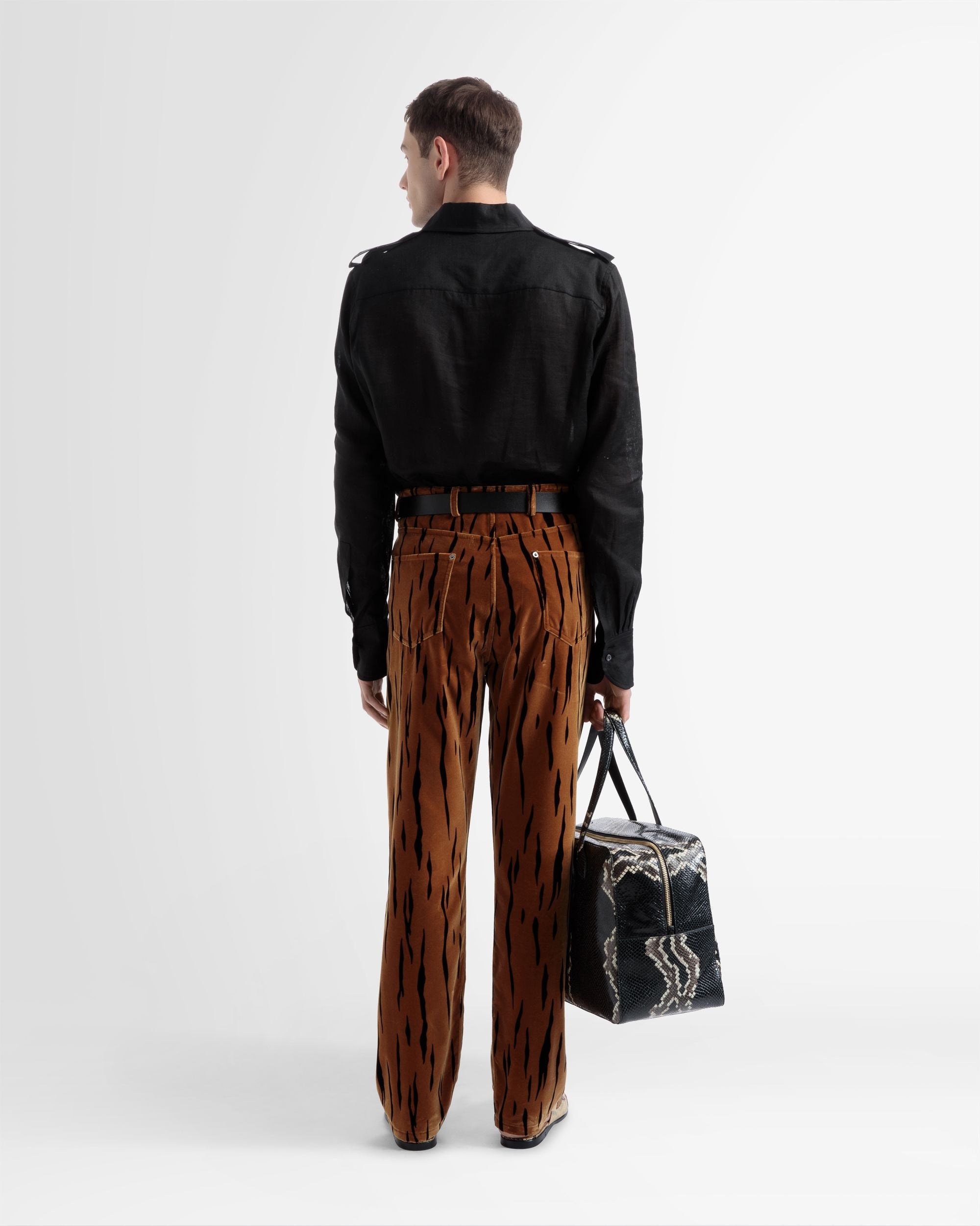 Half Button Shirt In Black Linen - Men's - Bally - 05