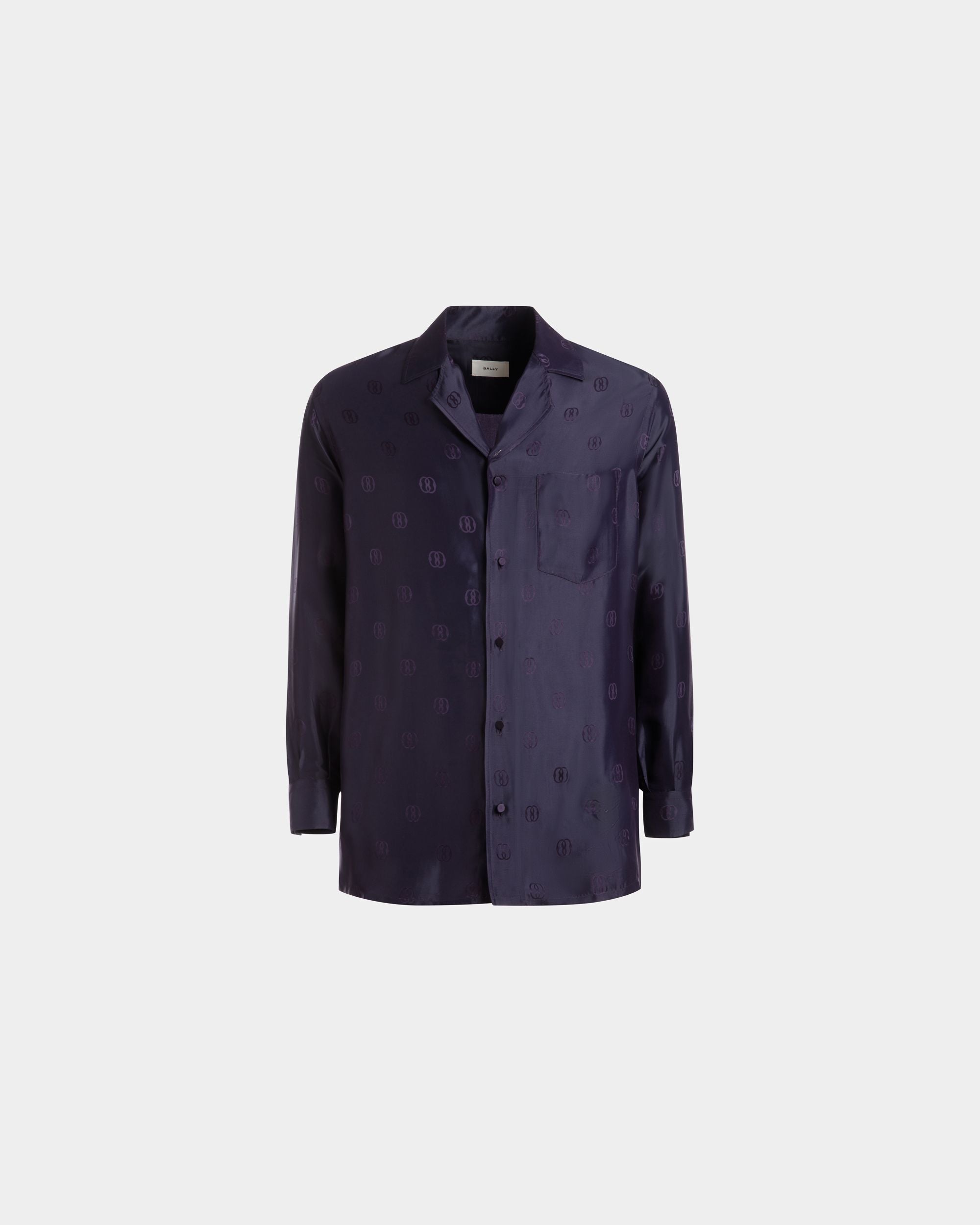 Emblem Print Shirt In Orchid Silk - Men's - Bally - 01
